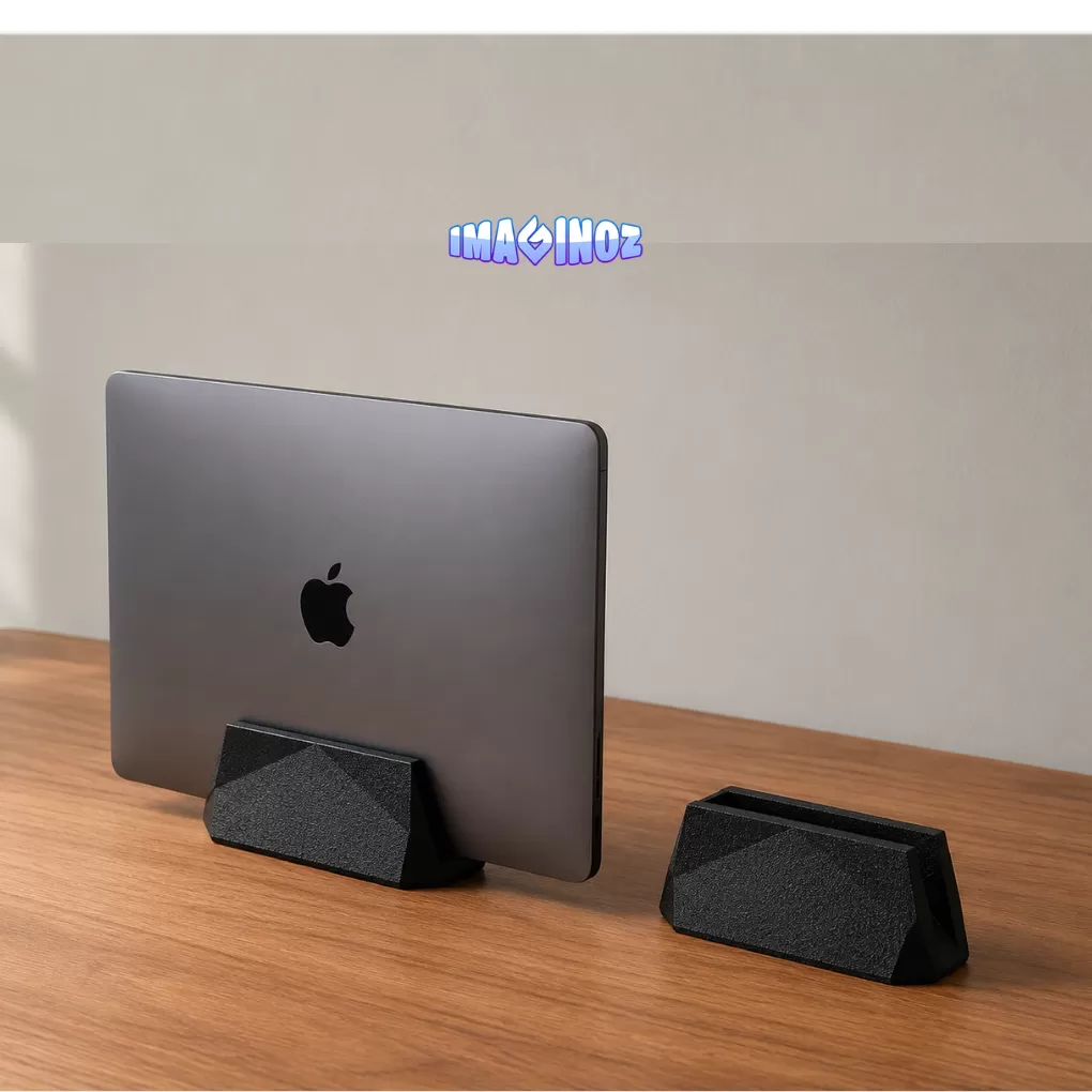 Imaginoz 3D Printed Vertical Laptop Dock | Minimalist Laptop Stand | Space Saving Desk Organizer | Compatible with MacBook & Laptops | Black