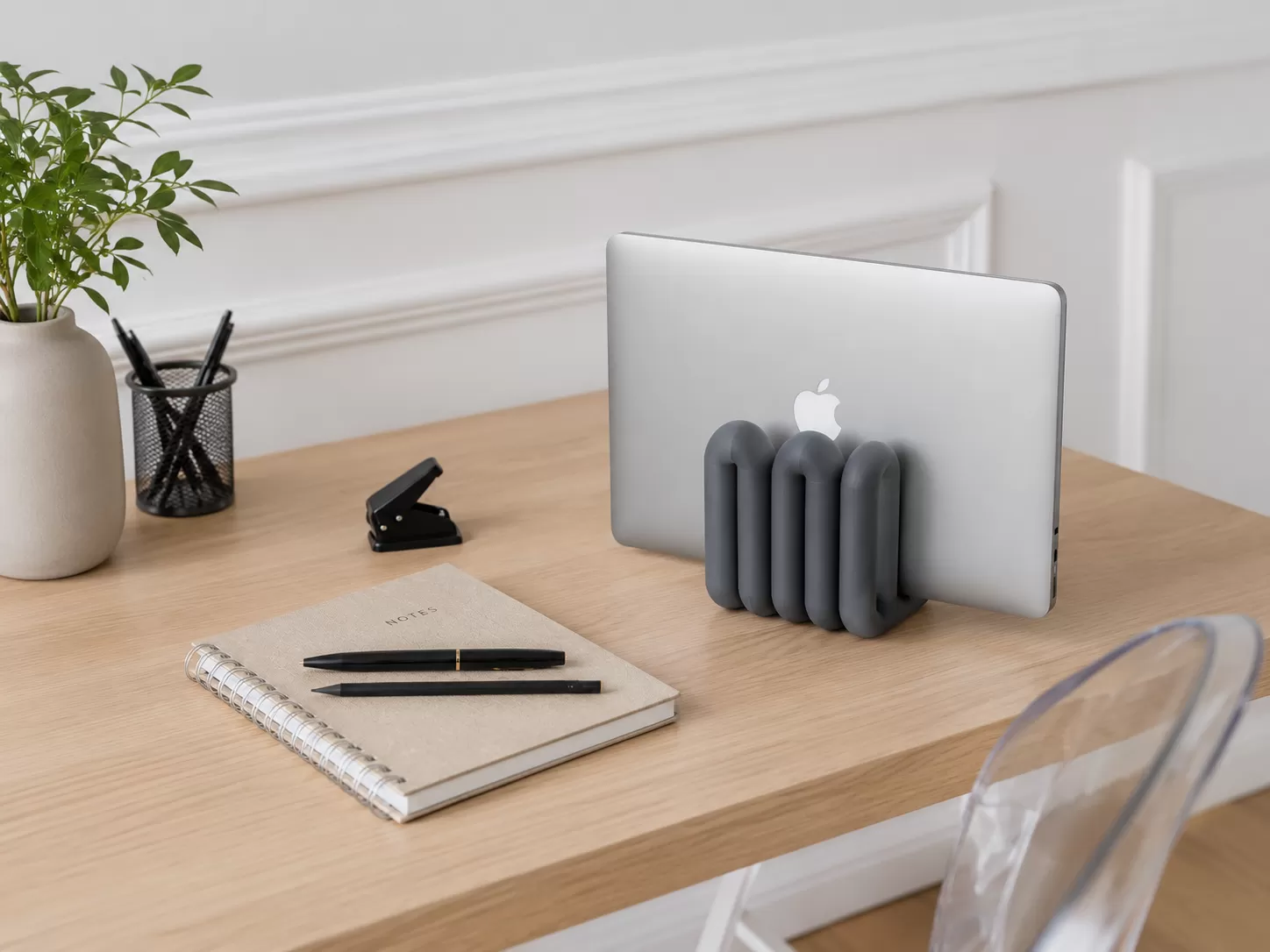 Imaginoz 3D Printed Vertical Laptop Stand | Space Saving Desk Organizer | Premium PLA Laptop Holder | Minimalist Desk Accessory | Grey image 2
