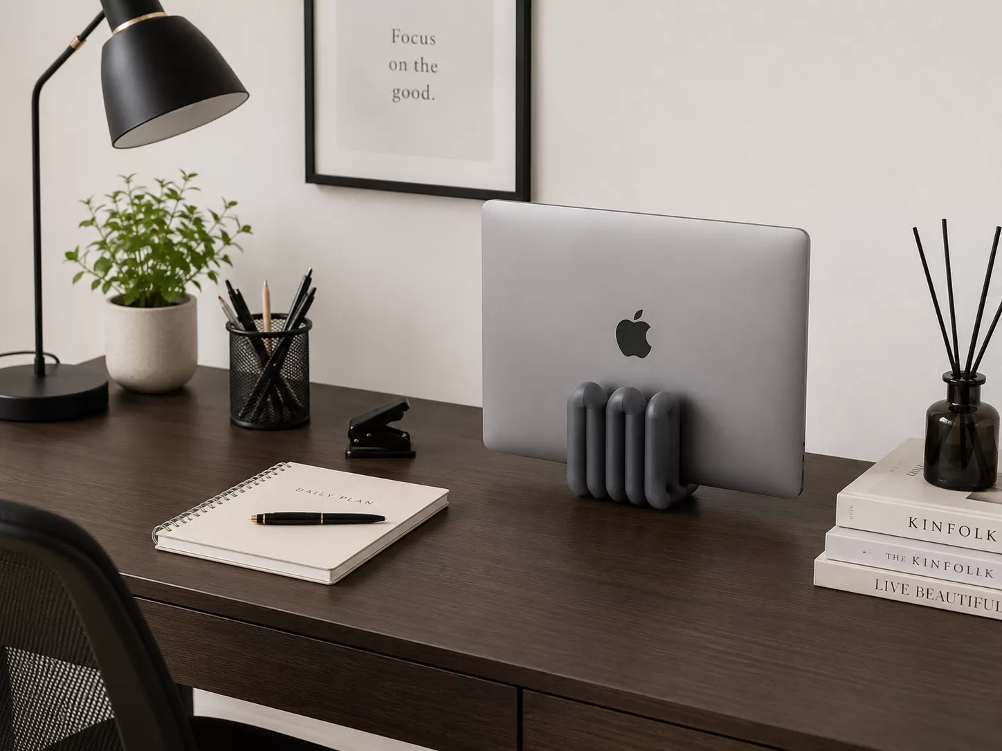 Imaginoz 3D Printed Vertical Laptop Stand | Space Saving Desk Organizer | Premium PLA Laptop Holder | Minimalist Desk Accessory | Grey image 3