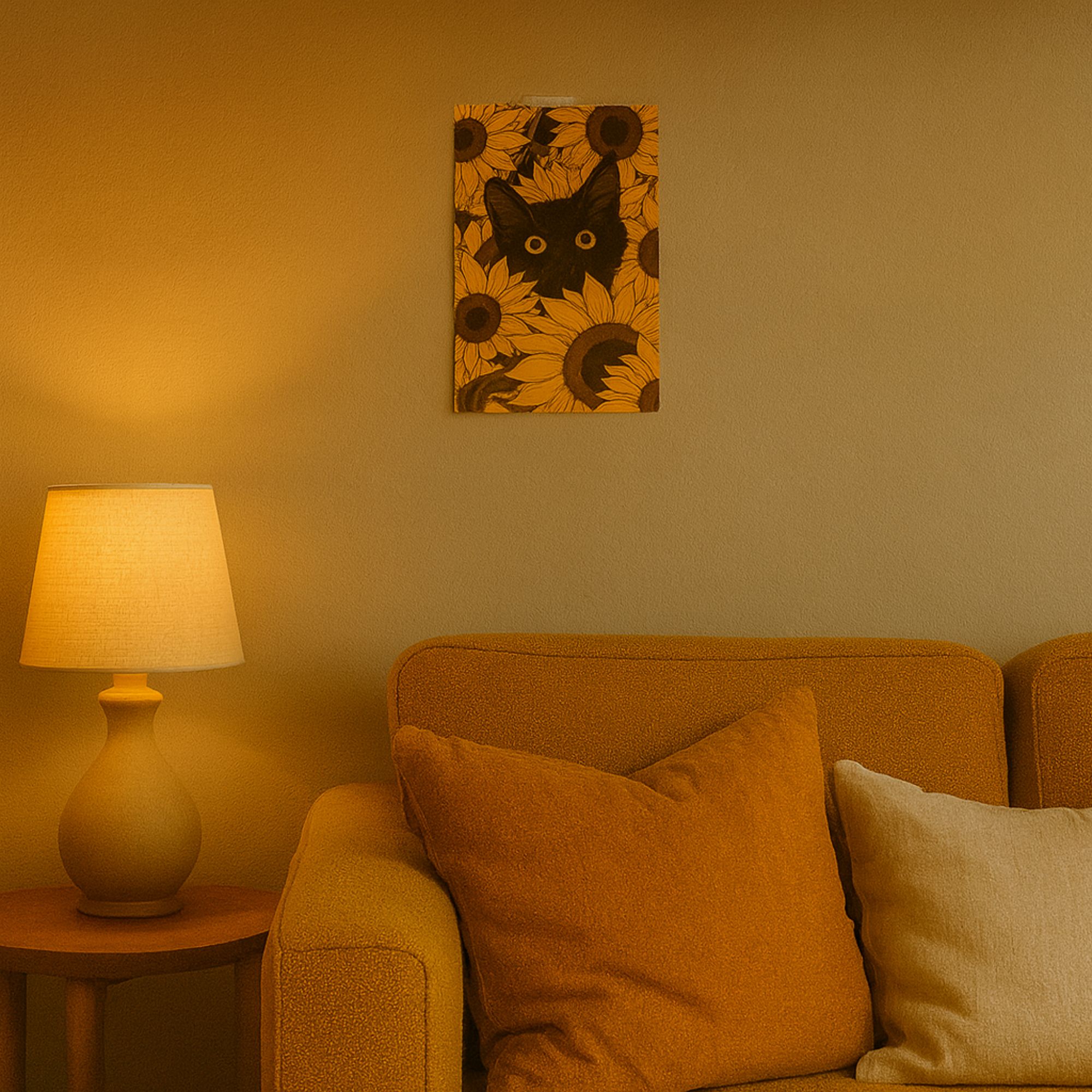 Black Cat in Sunflowers Poster A4 image 2