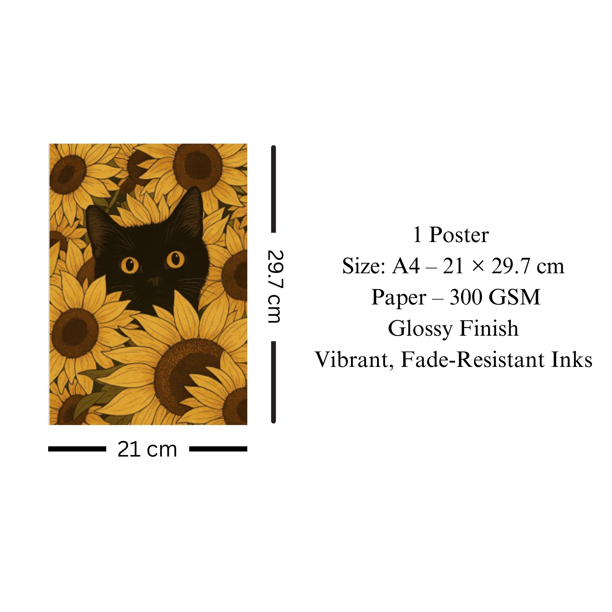 Black Cat in Sunflowers Poster A4 image 3