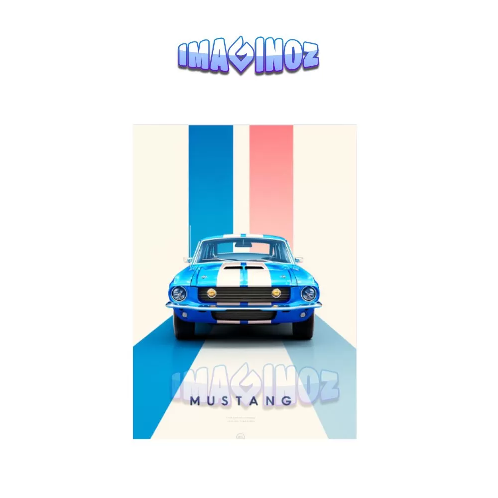 Mustang Stripes Classic Car Poster A4