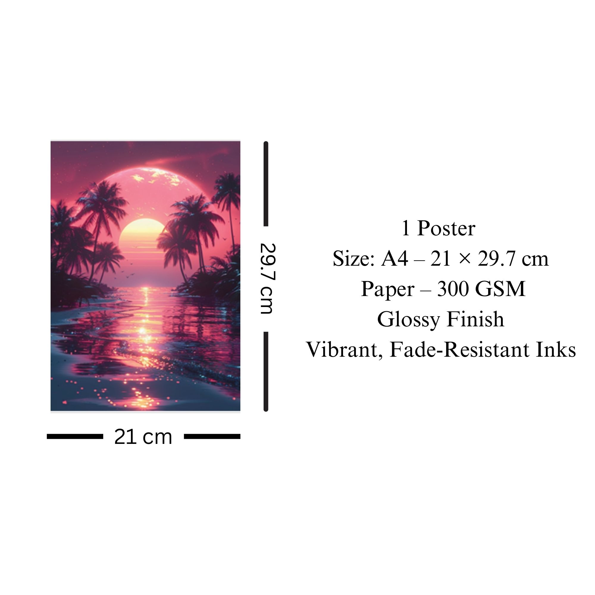 Neon Sunset Palm Beach Poster A4 image 3