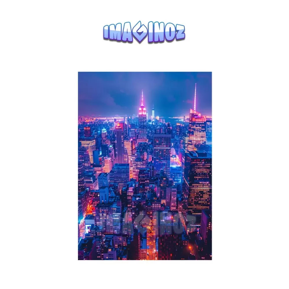 New York Night Skyline Poster A4