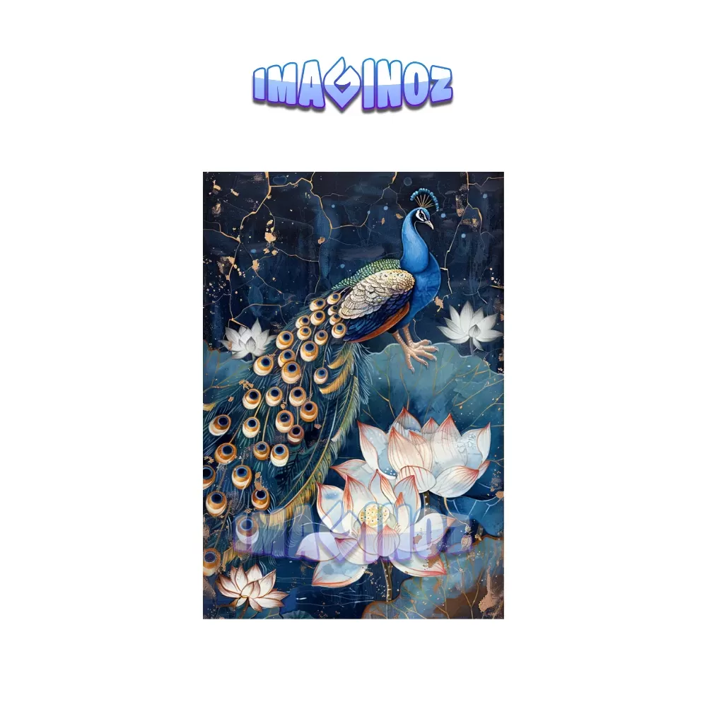 Peacock with Lotus Poster A4 | Indian Cultural Wall Art