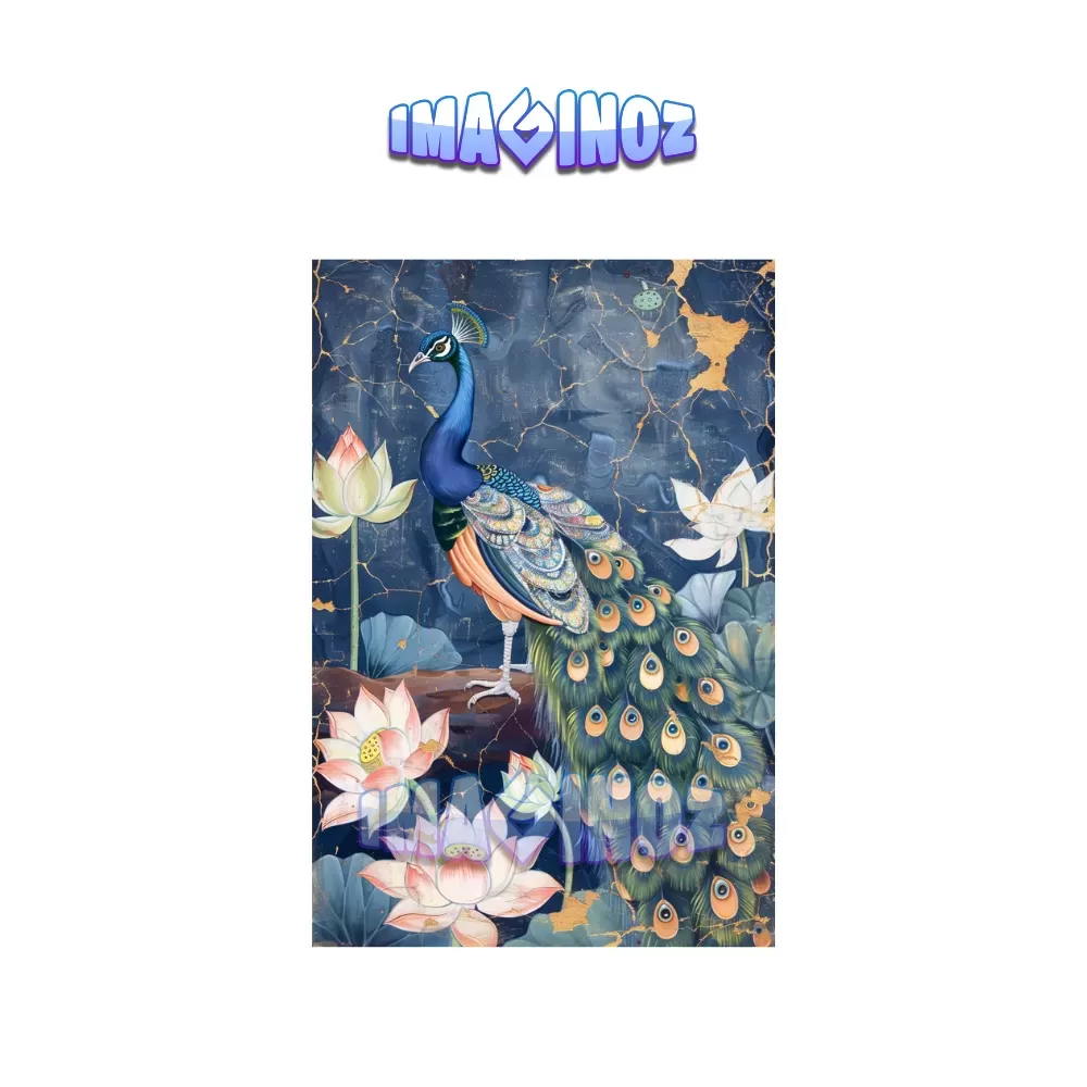 Peacock with Lotus Poster A4 | Indian Culture Wall Art