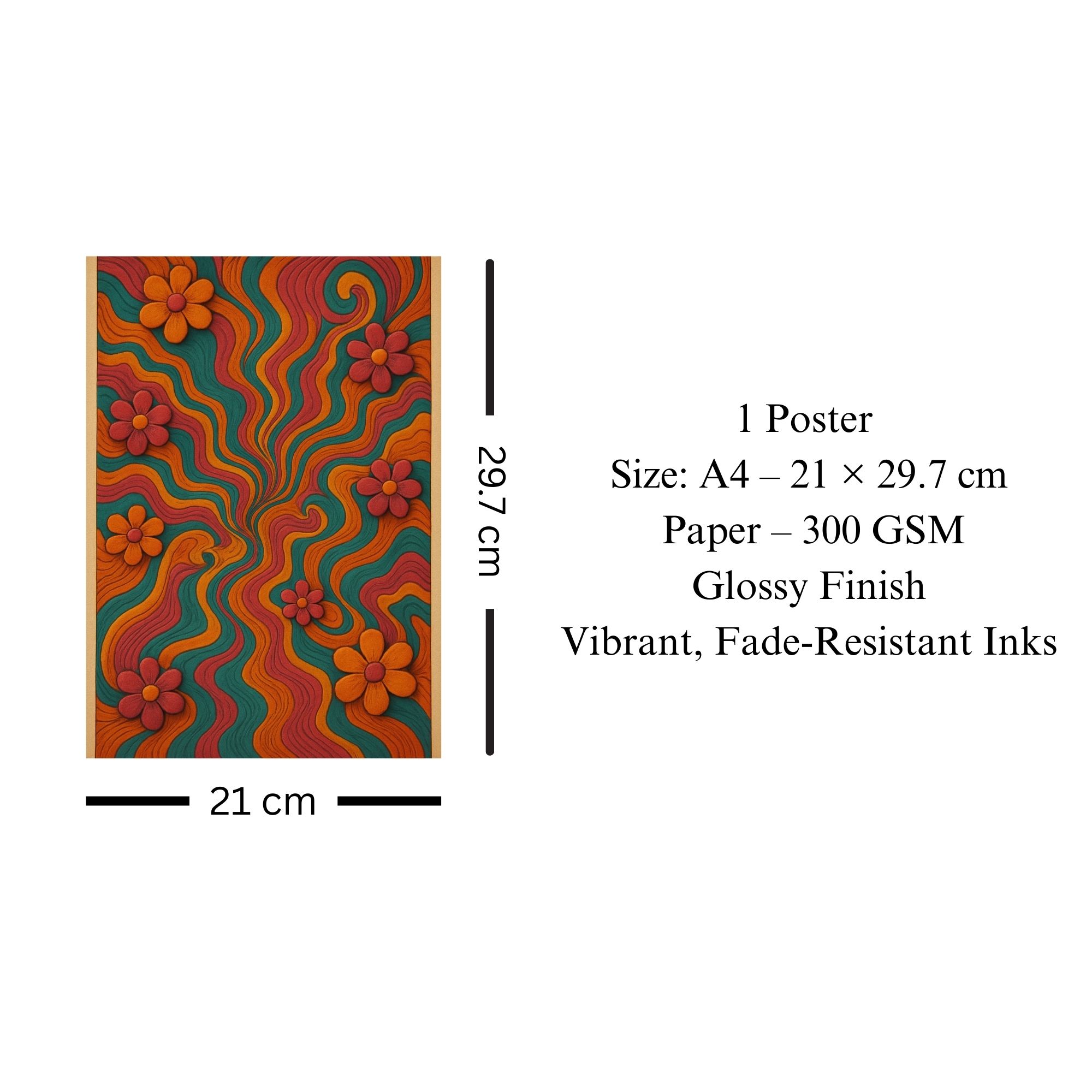 Psychedelic Floral Waves Poster A4 image 3