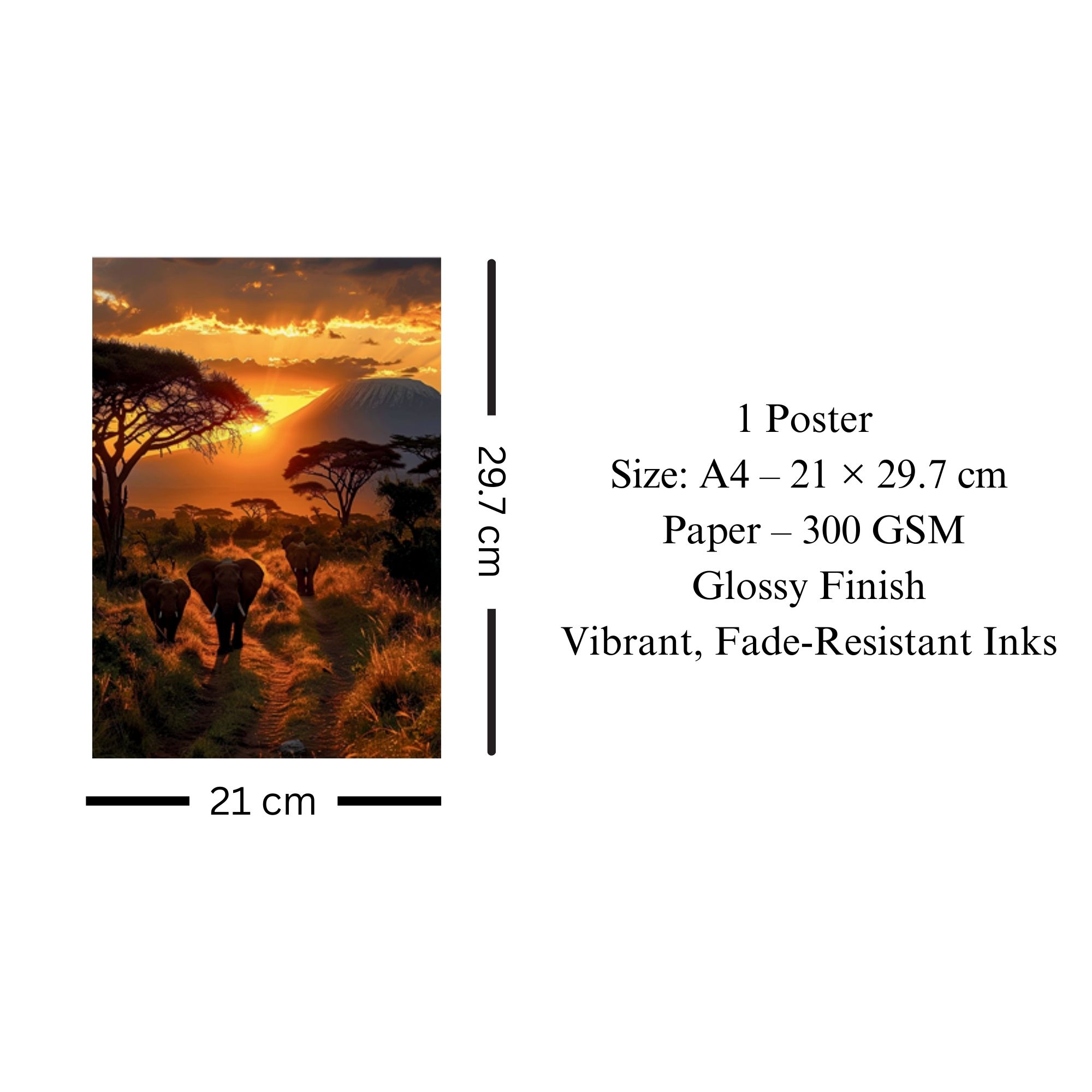 Safari Sunset Elephants Poster A4 image 3