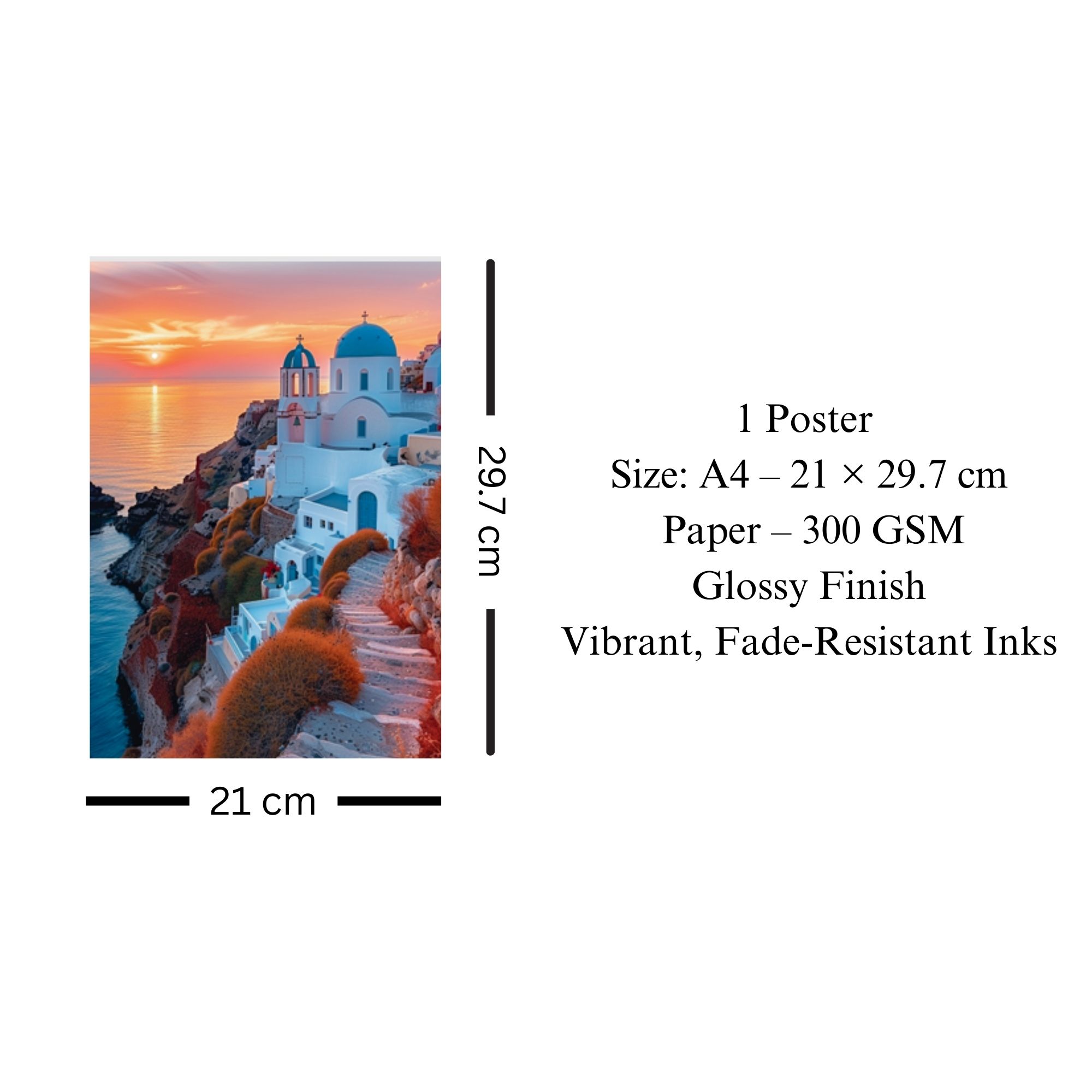 Santorini Sunset Poster A4 image 3