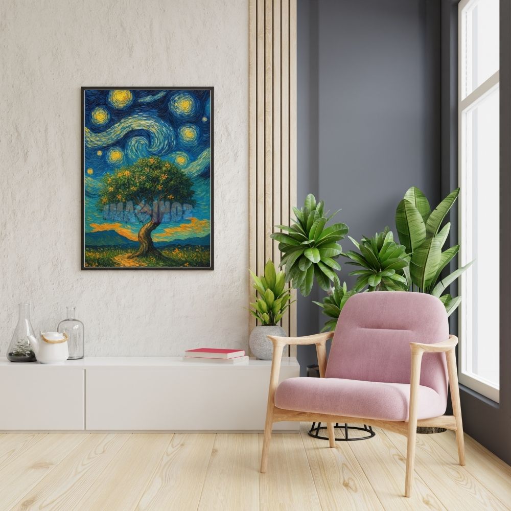 Starry Night Inspired Tree Poster A5 image 2