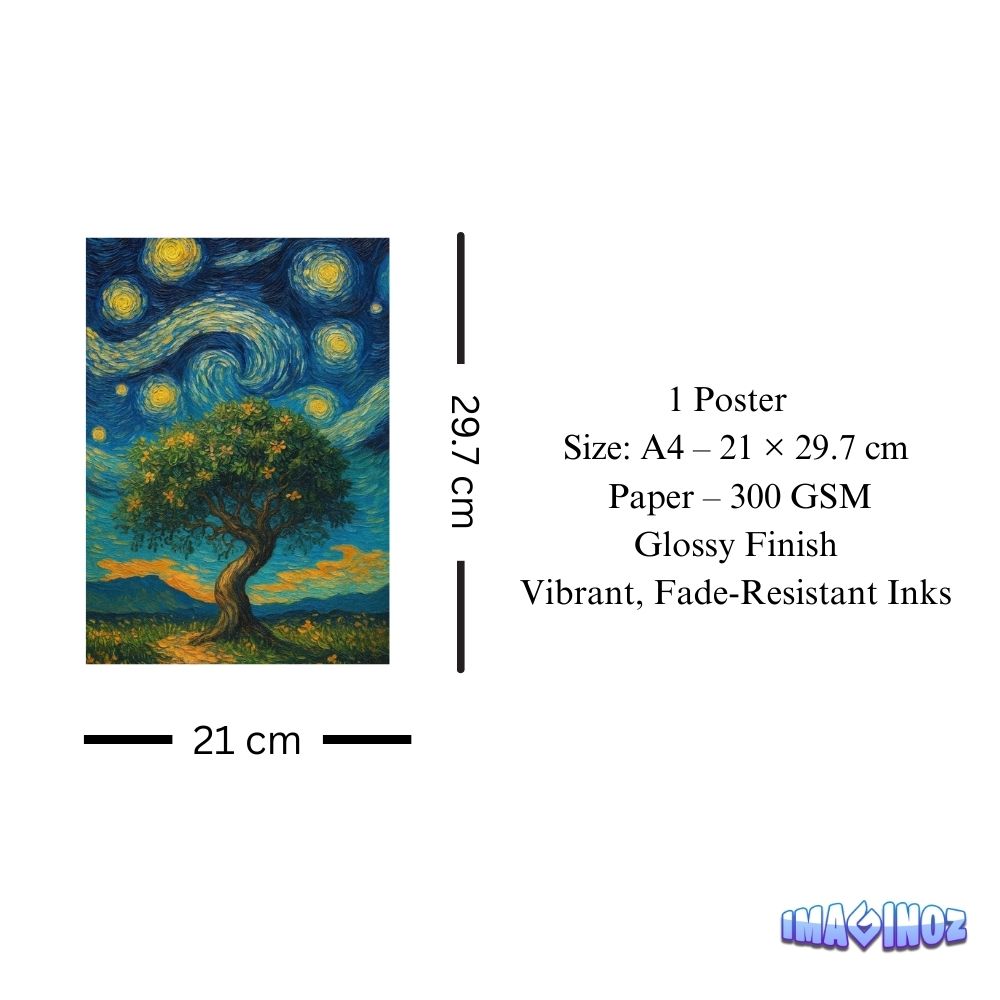 Starry Night Inspired Tree Poster A5 image 3