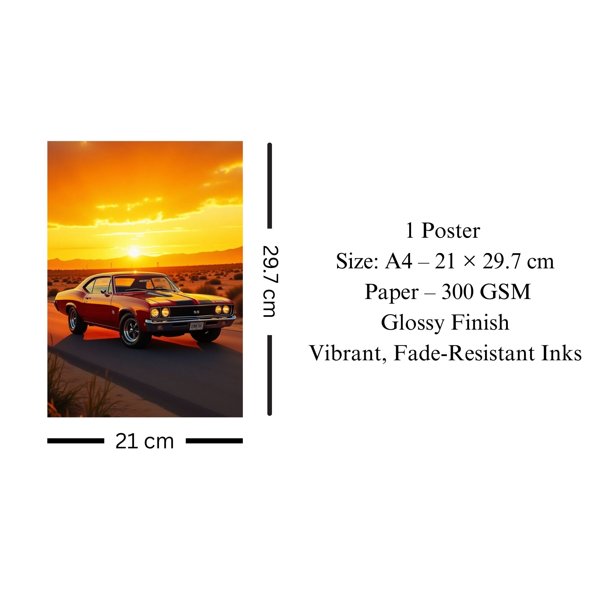 Sunset Muscle Car Poster A4 image 3