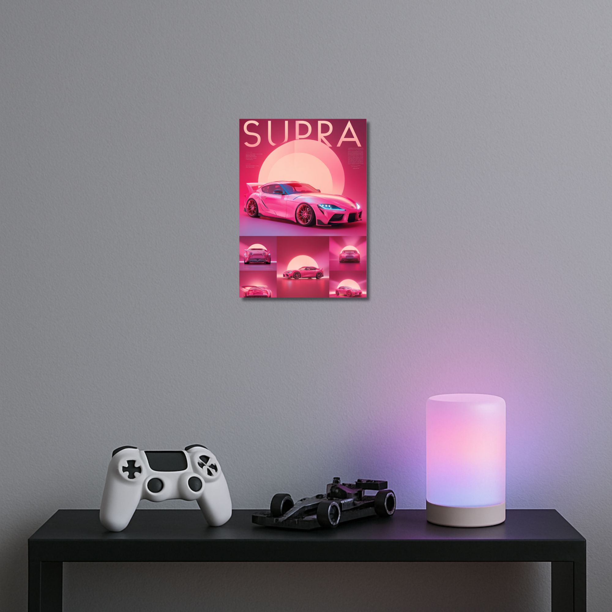 Toyota Supra Sunset Poster A4 | Neon Pink JDM Car Wall Art image 2