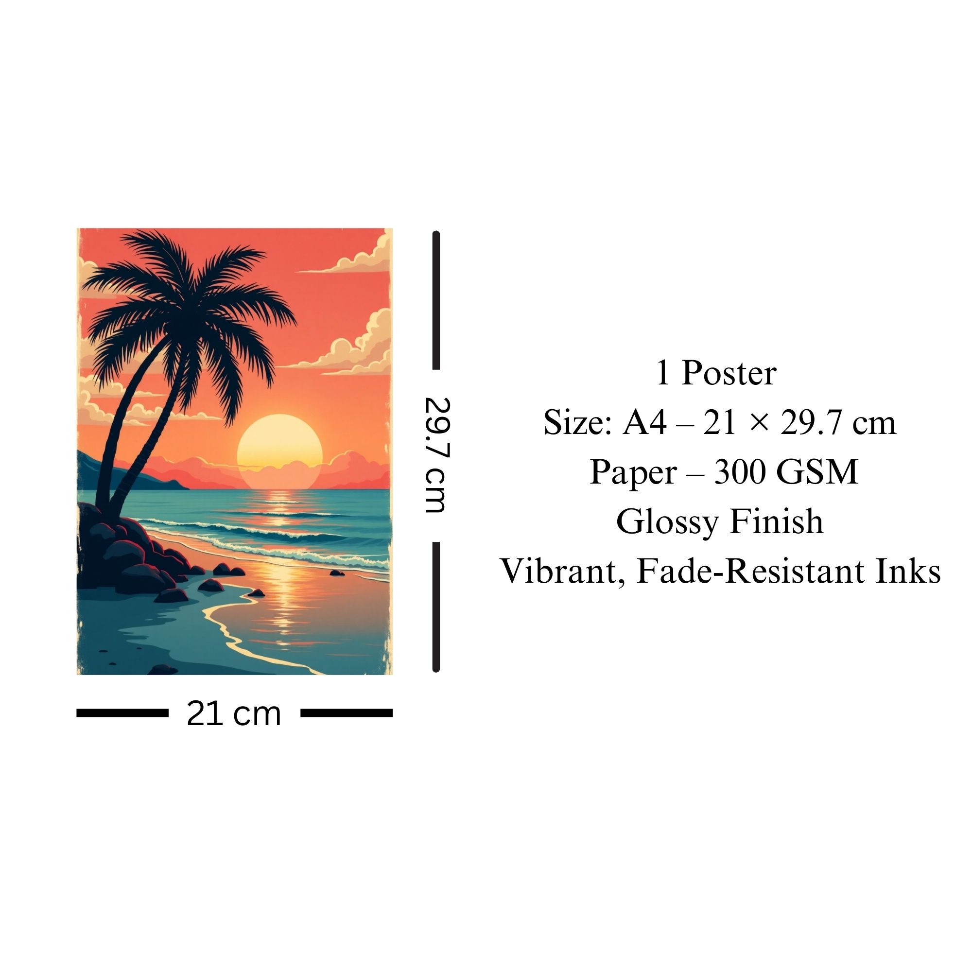 Tropical Sunset Beach Poster A4 image 3