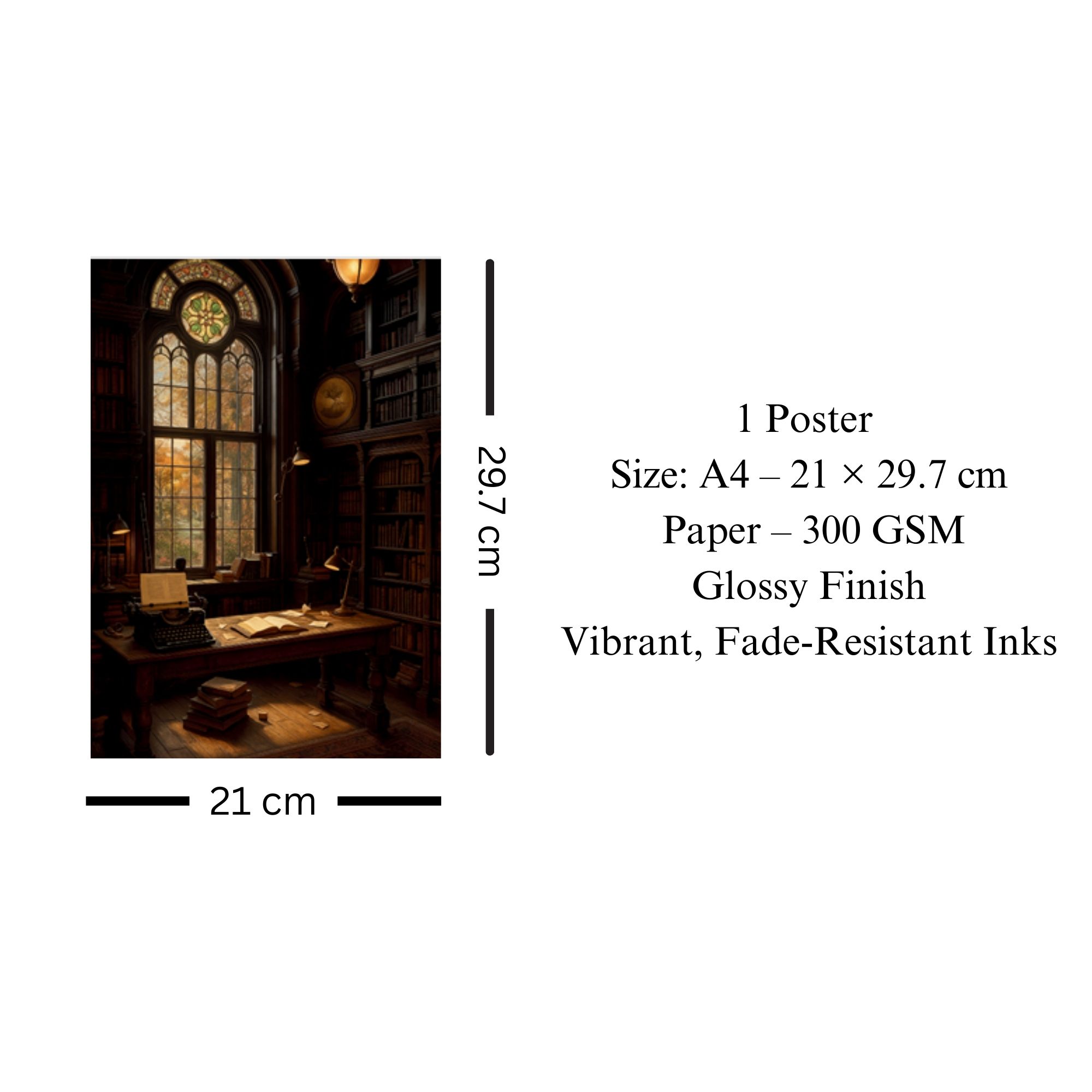 Vintage Library Study Poster A4 image 3