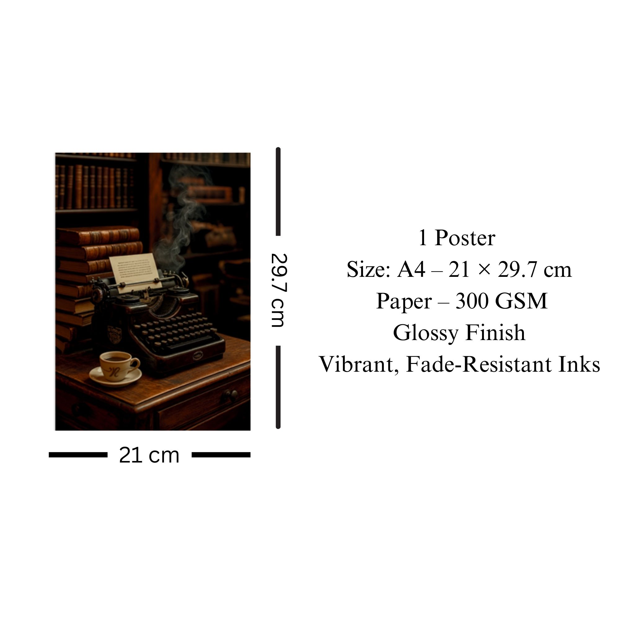 Vintage Typewriter & Coffee Poster A4 image 3