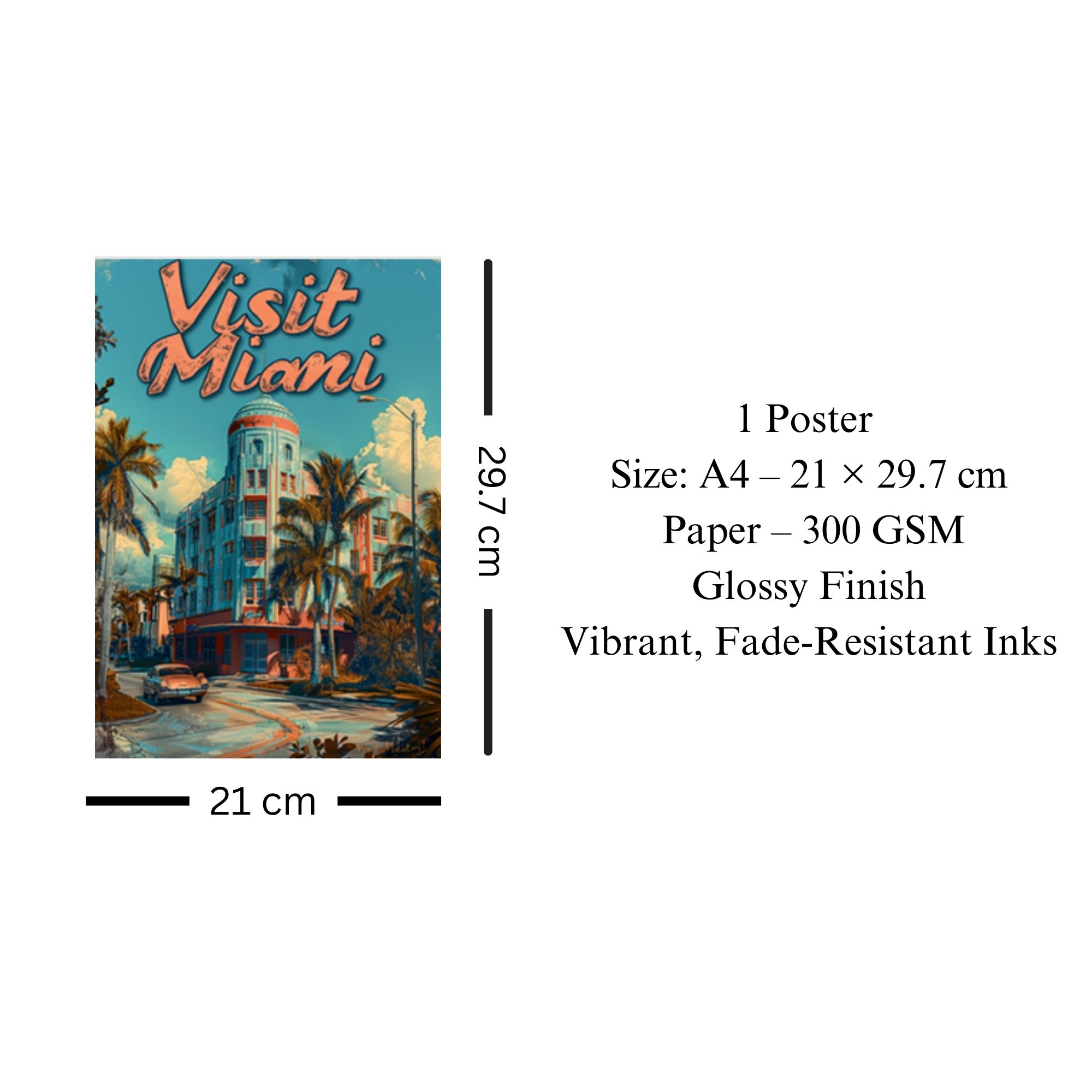 Visit Miami Retro Poster A4 image 3