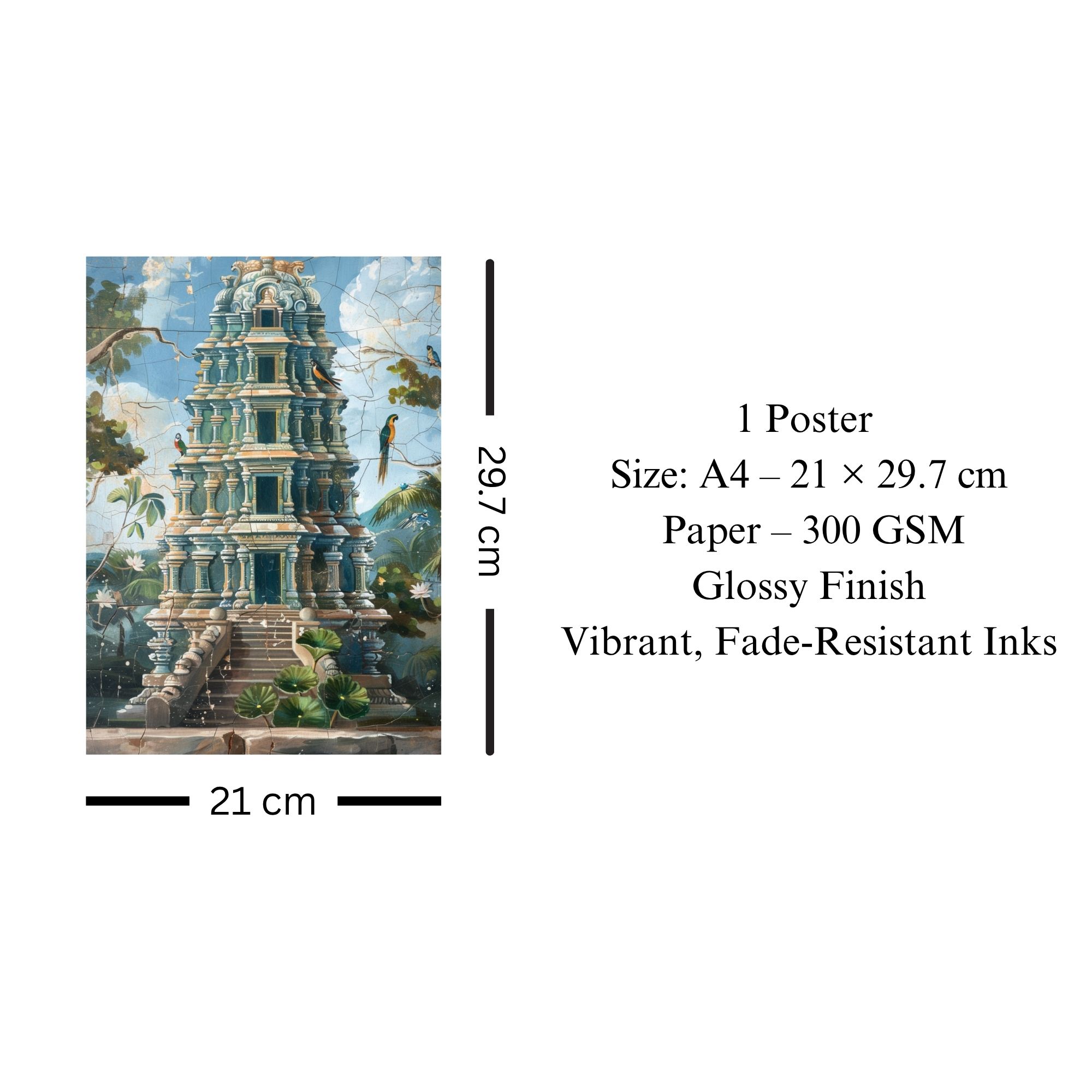 Ancient Indian Temple Poster A4 | Cultural Heritage Wall Art image 3