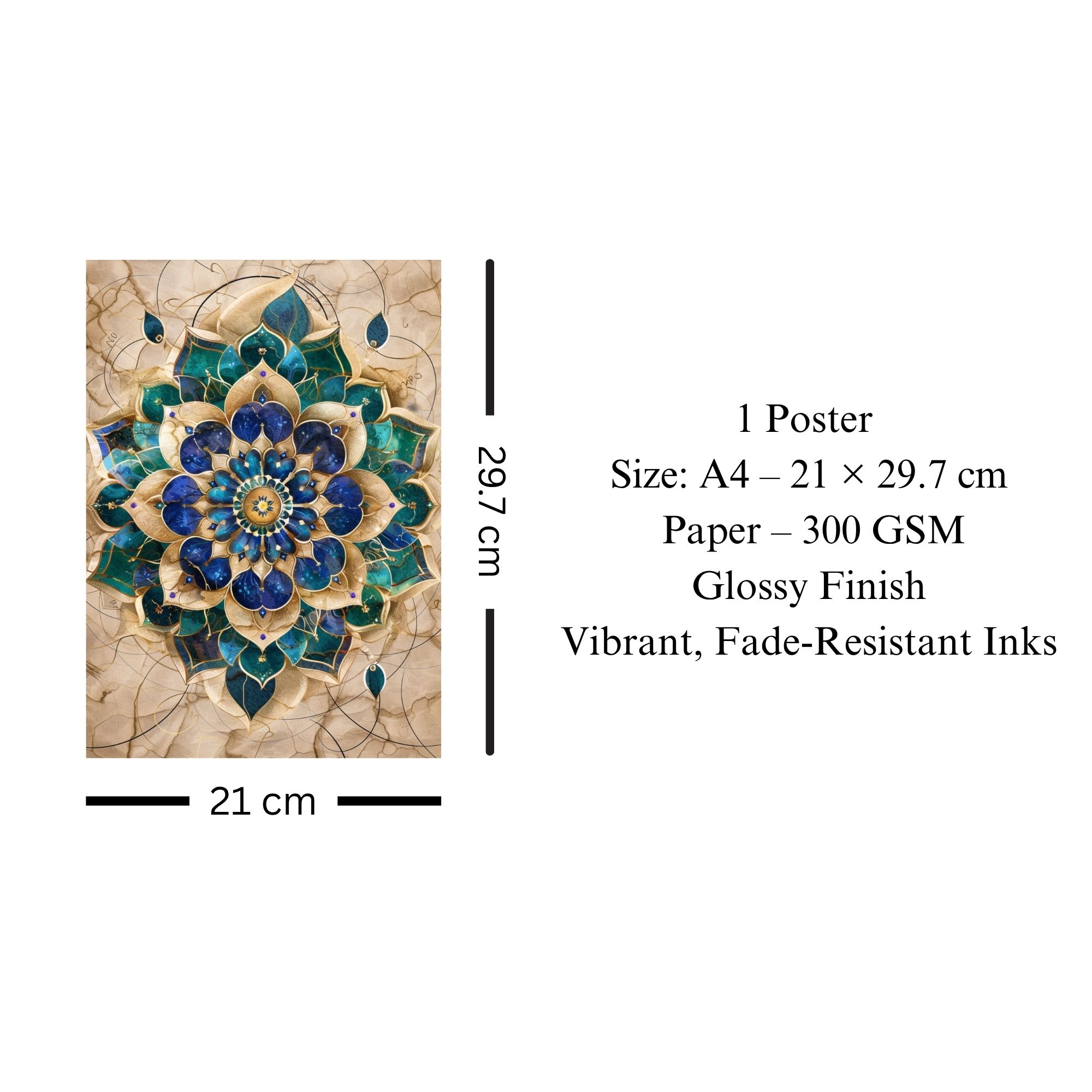 Blue & Gold Lotus Mandala Poster A4 | Spiritual Abstract Wall Art image 3