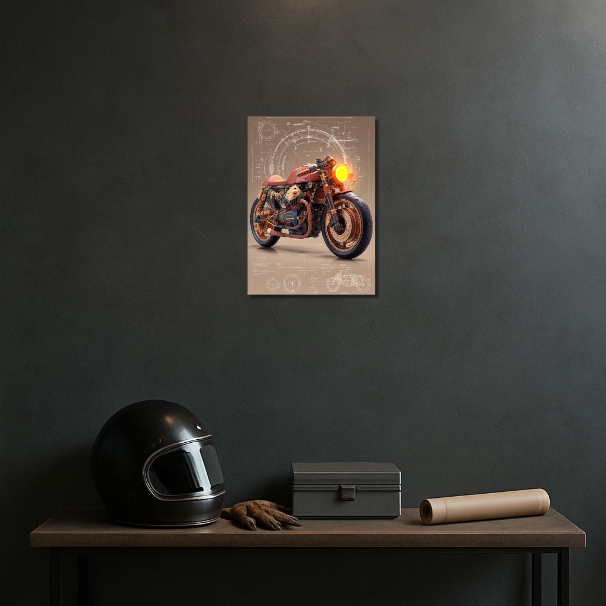 Custom Café Racer Poster A4 | Motorcycle Blueprint Wall Art image 2