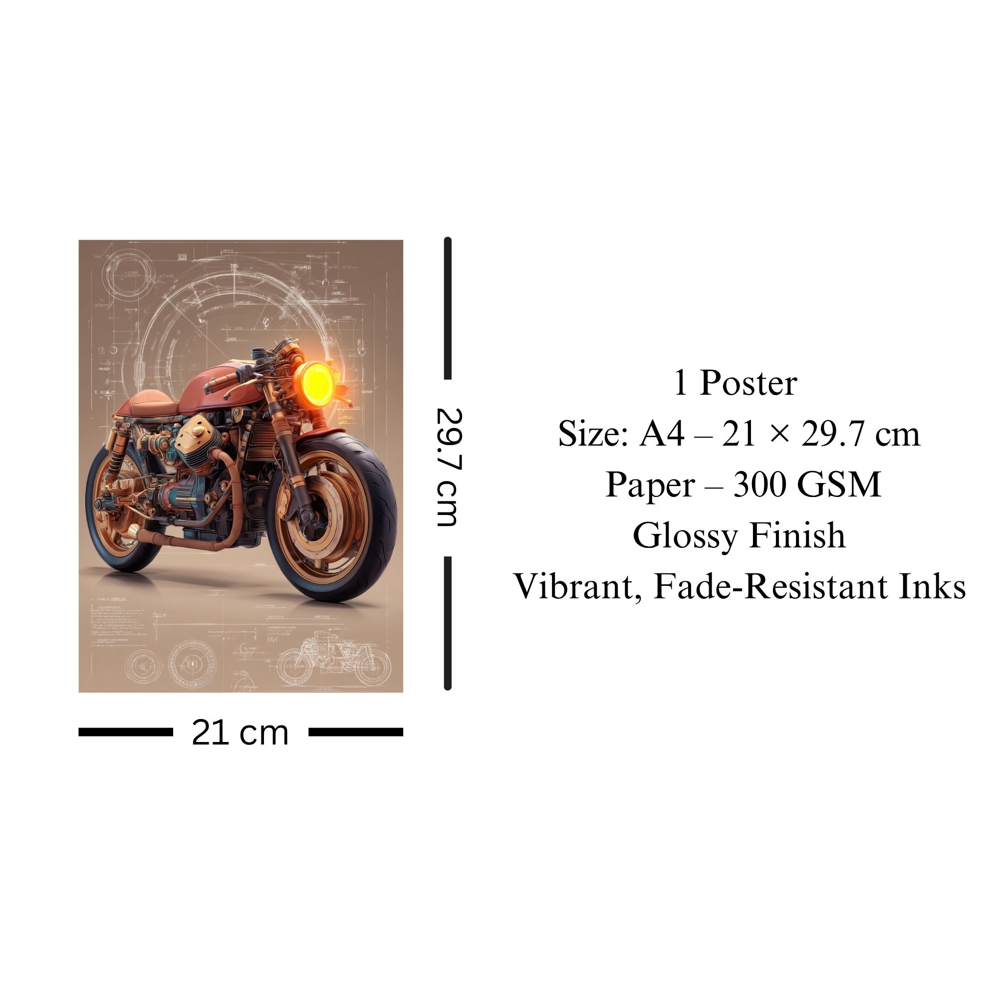 Custom Café Racer Poster A4 | Motorcycle Blueprint Wall Art image 3