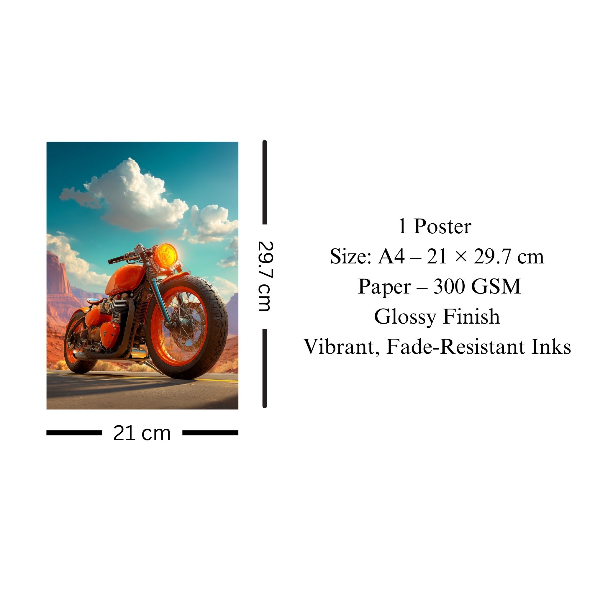 Custom Retro Motorcycle Poster A4 | Desert Ride Wall Art image 3