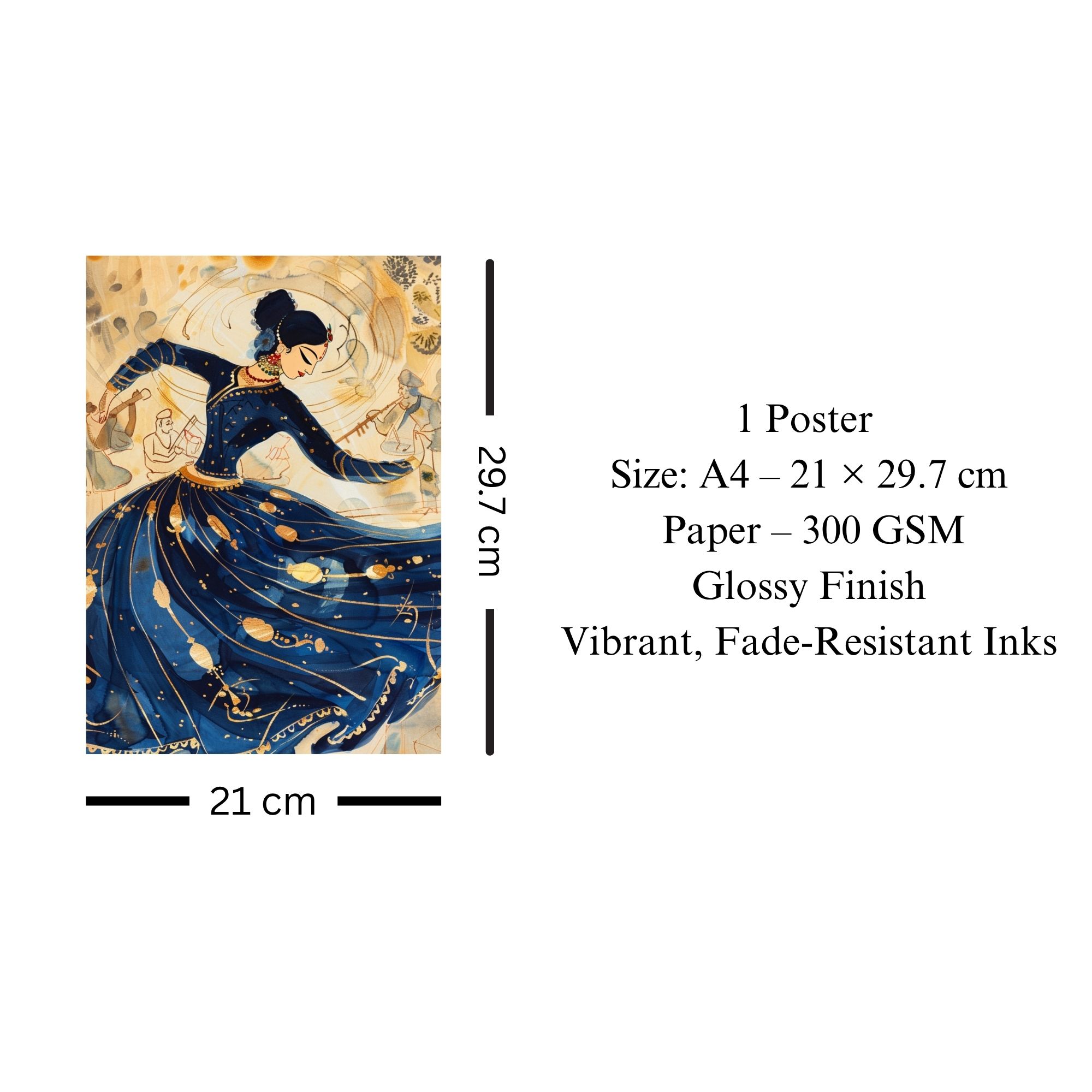 Graceful Kathak Dancer Poster A4 | Indian Culture Performing Arts Wall Art image 3