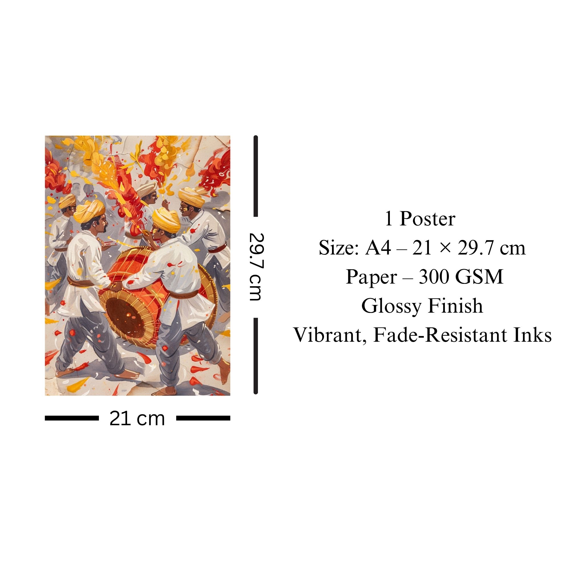 Holi Celebration with Dhol Poster A4 | Indian Festival Wall Art image 3