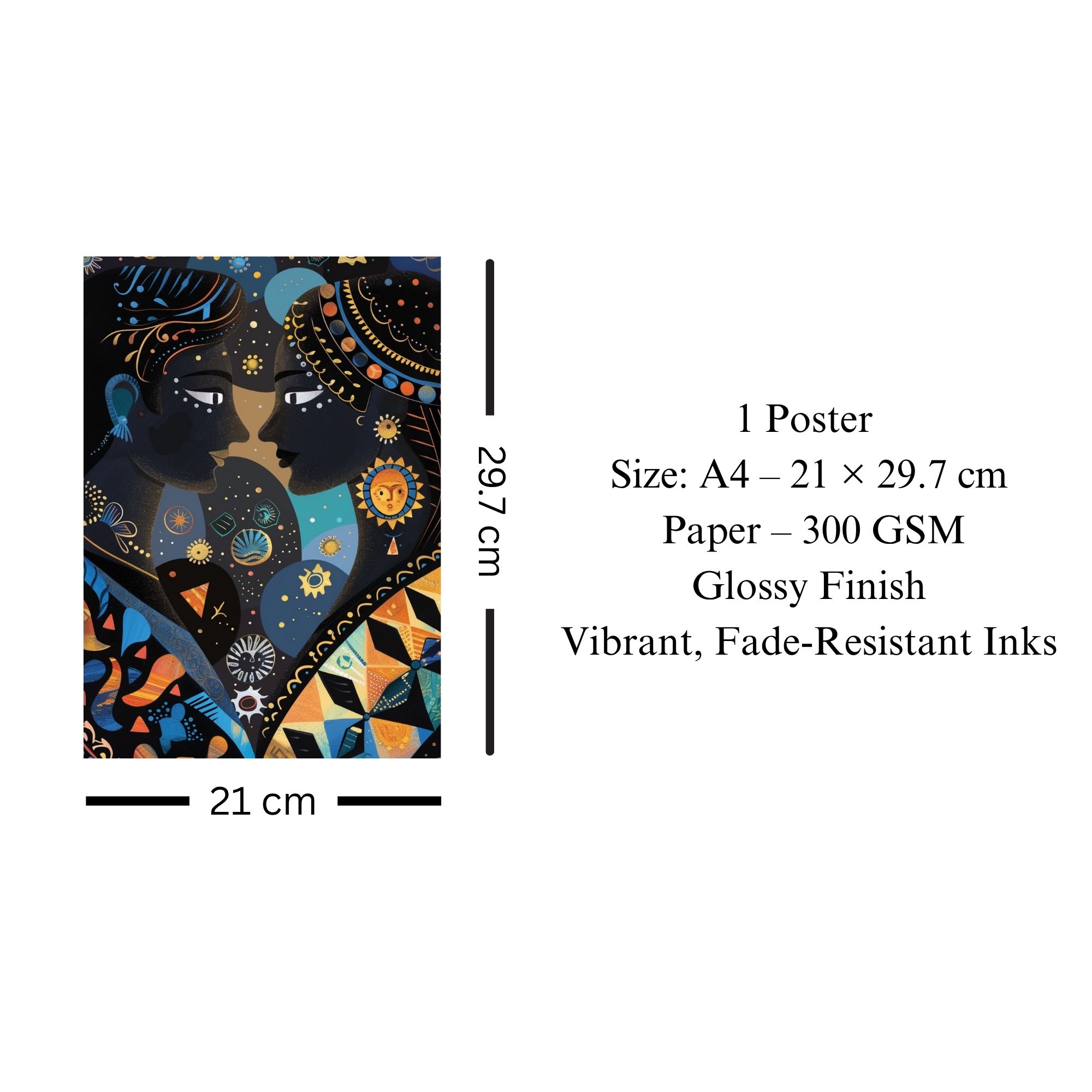 Indian Cosmic Couple Poster A4 | Spiritual Love & Cultural Wall Art image 3