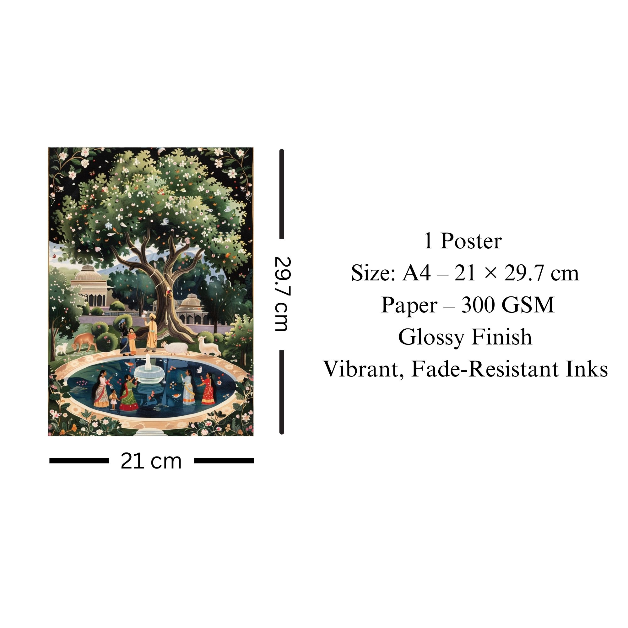 Indian Garden Scene Poster A4 | Traditional Cultural Wall Art image 3