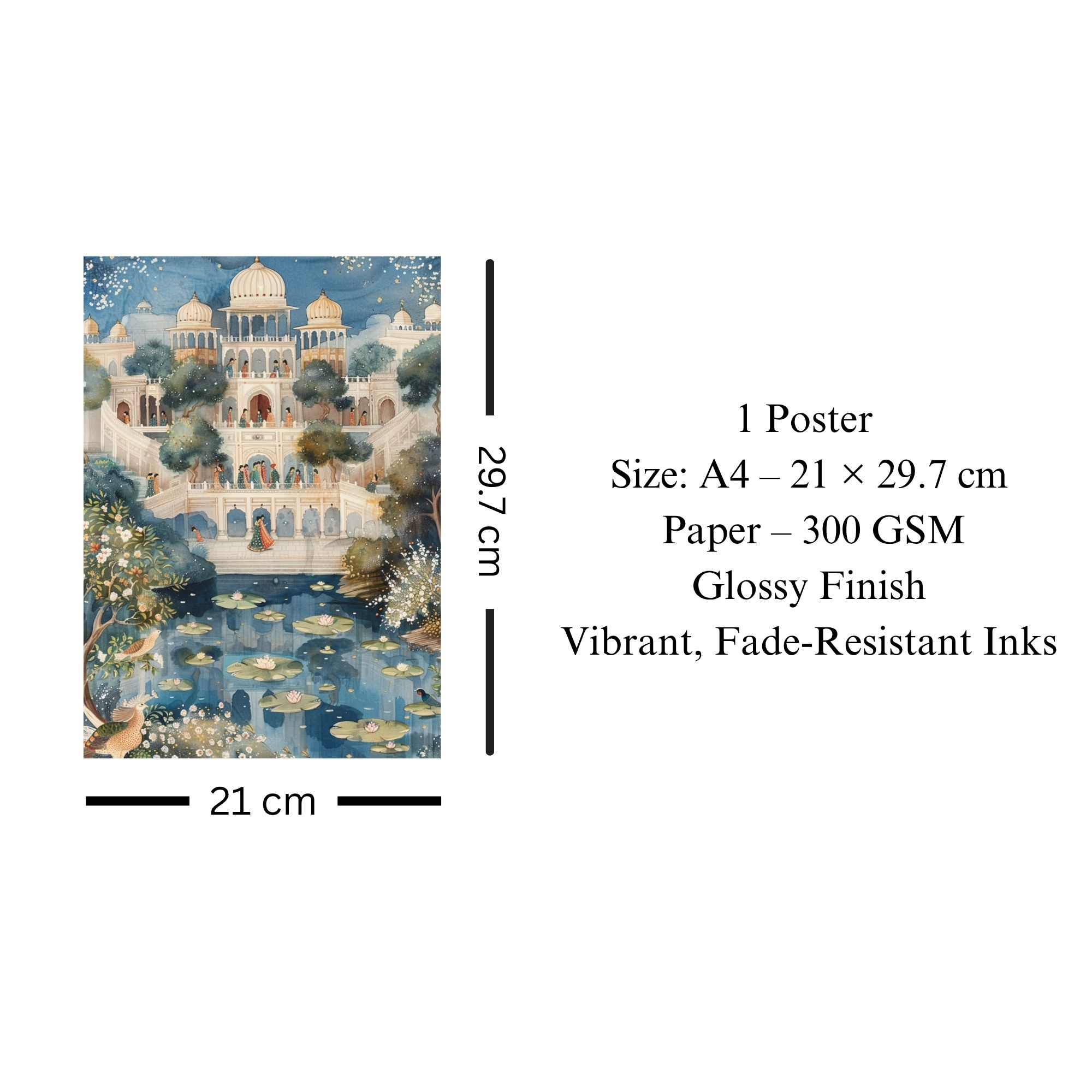 Indian Palace with Lotus Pond Poster A4 | Heritage Cultural Wall Art image 3