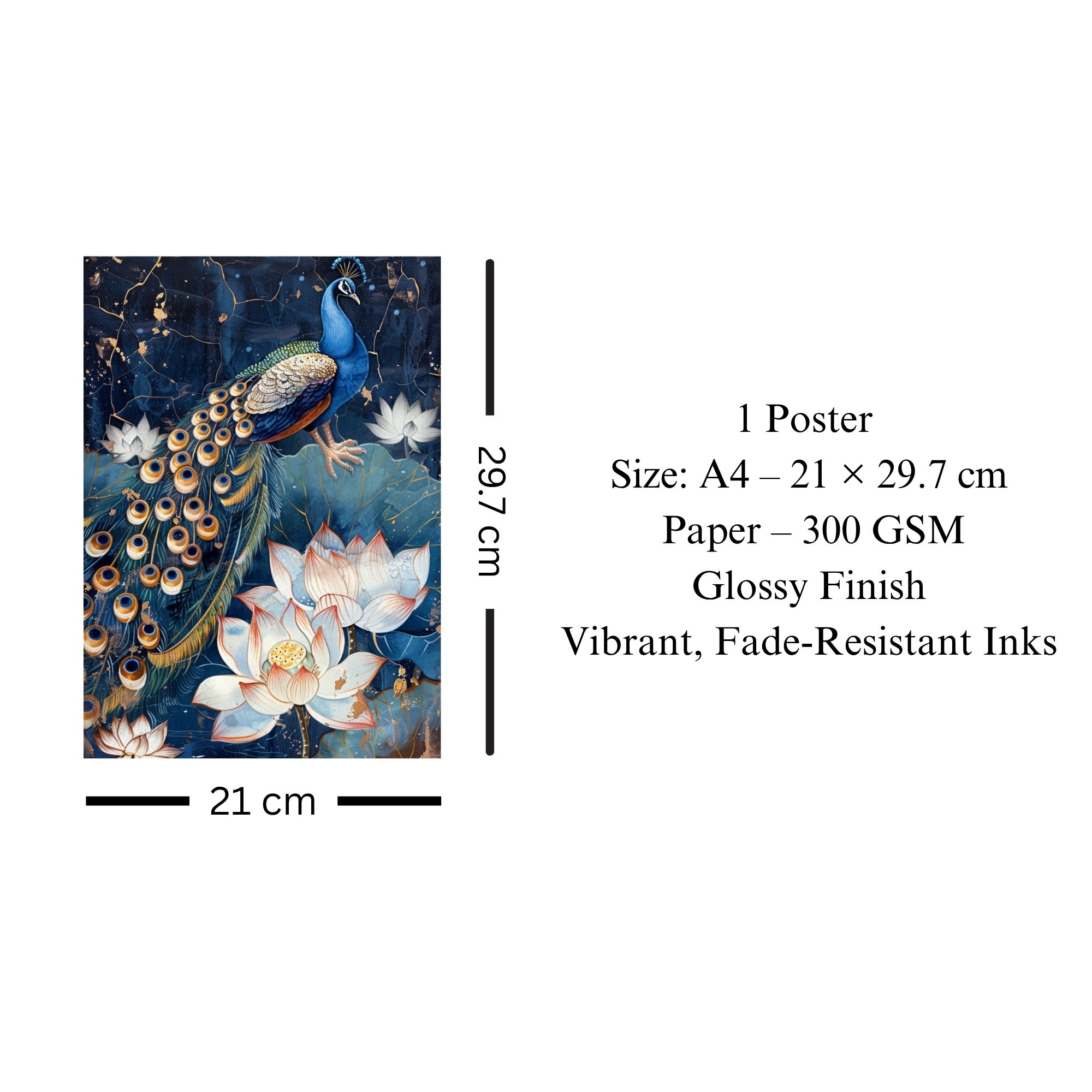 Peacock with Lotus Poster A4 | Indian Cultural Wall Art image 3