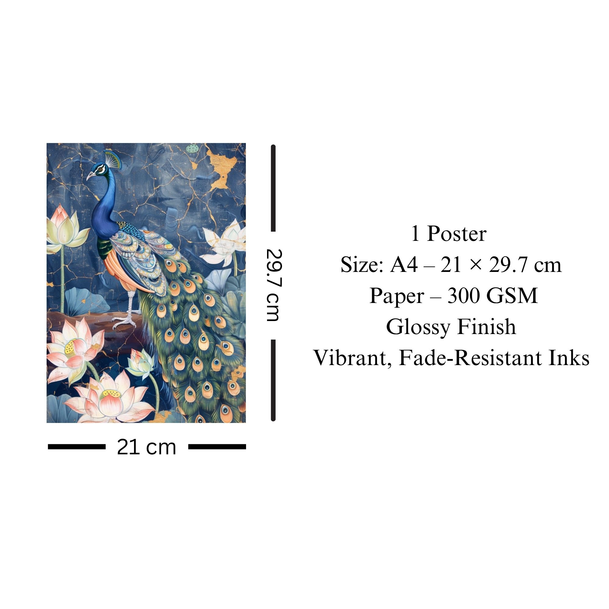 Peacock with Lotus Poster A4 | Indian Culture Wall Art image 3