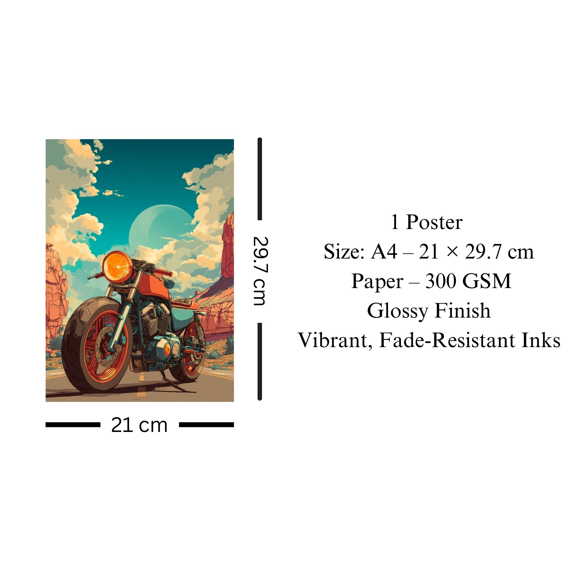 Retro Café Racer Motorcycle Poster A4 | Vintage Bike Wall Art image 3