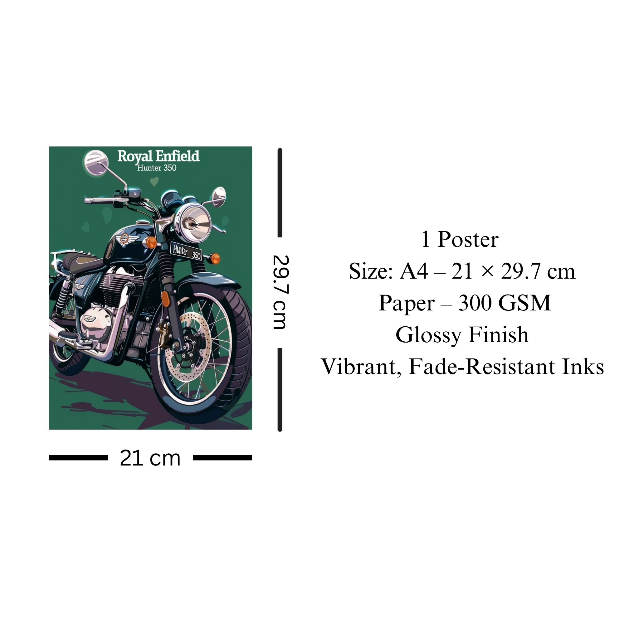Royal Enfield Hunter 350 Poster A4 | Classic Bike Wall Art image 3