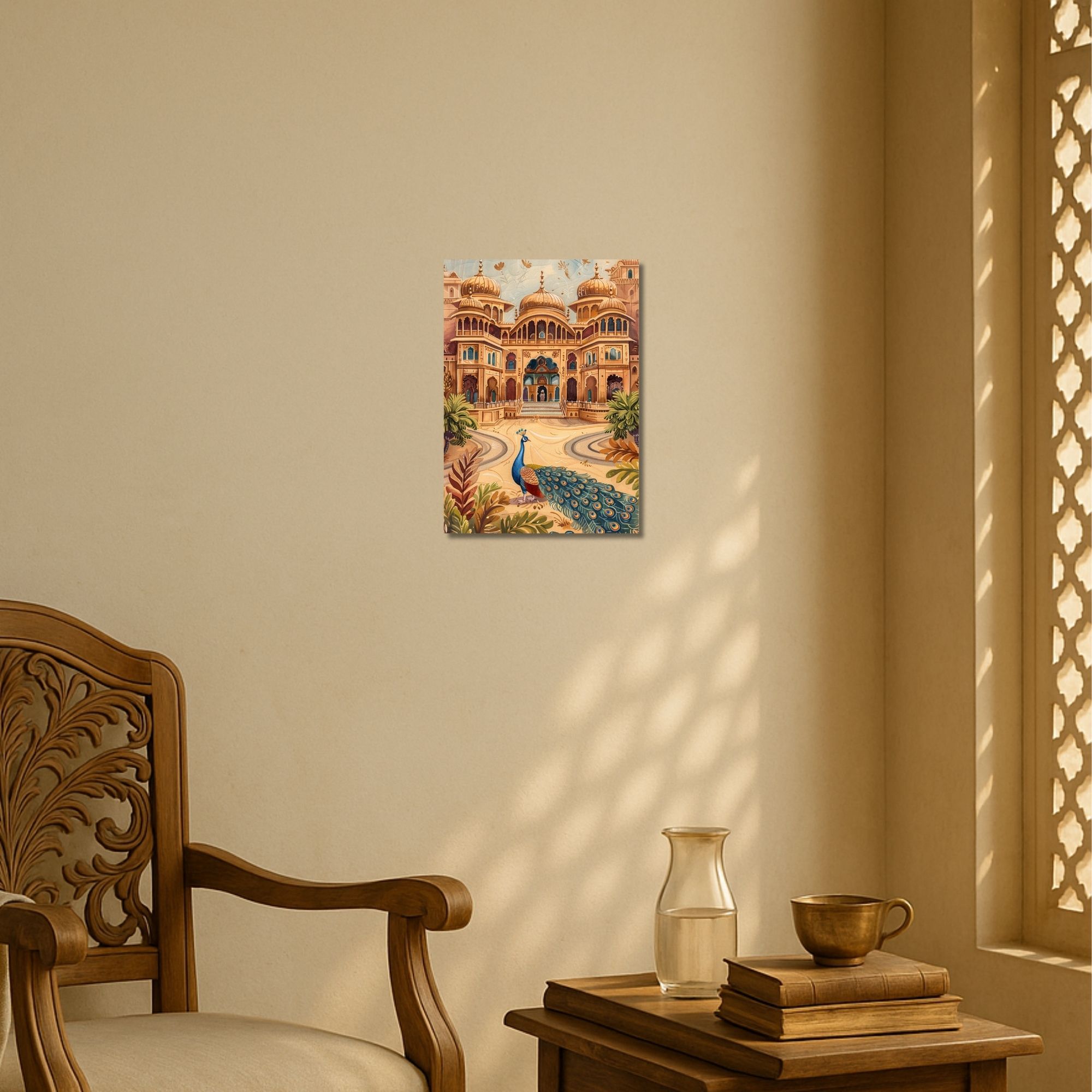 Royal Palace Courtyard with Peacock Poster A4 | Indian Culture Wall Art image 2