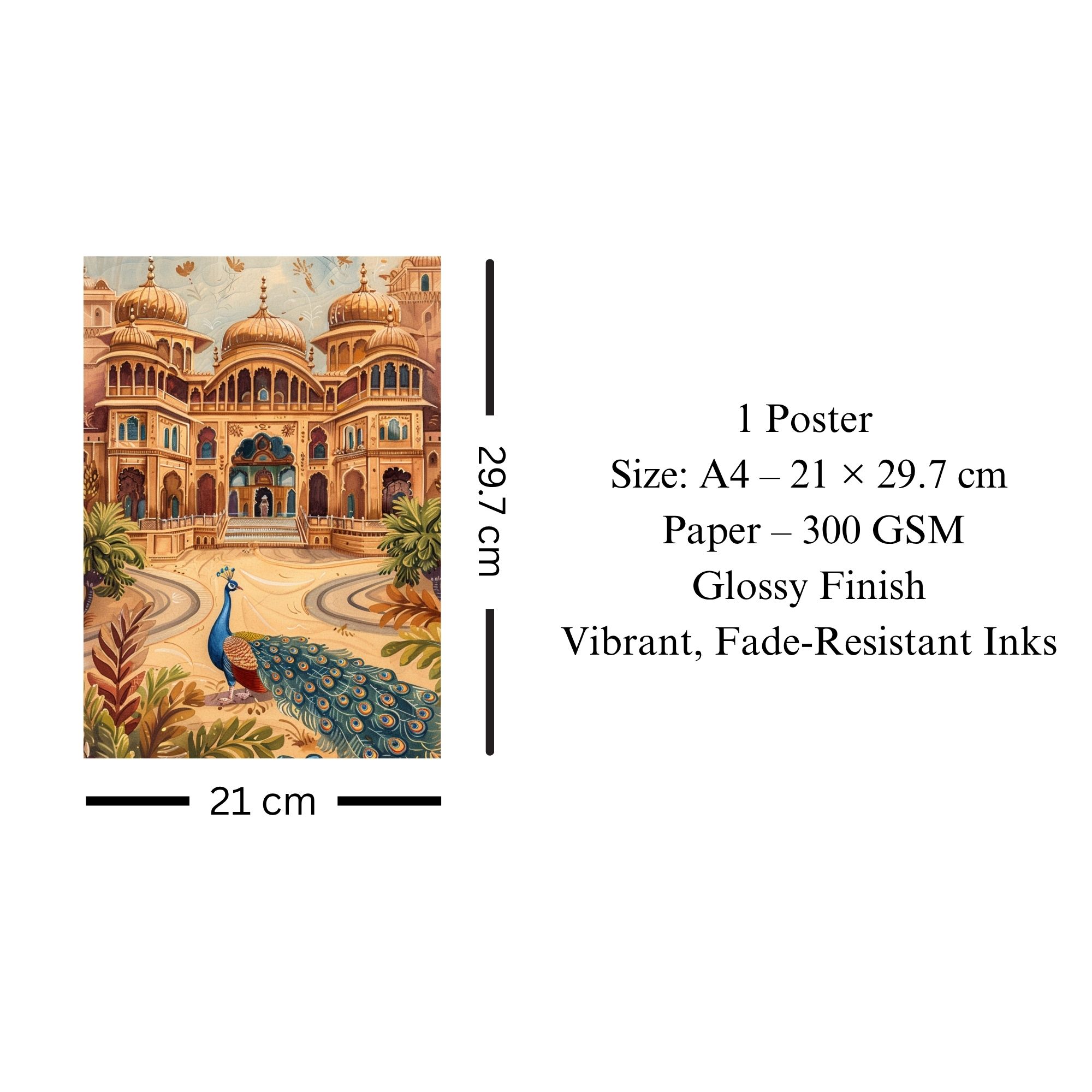 Royal Palace Courtyard with Peacock Poster A4 | Indian Culture Wall Art image 3