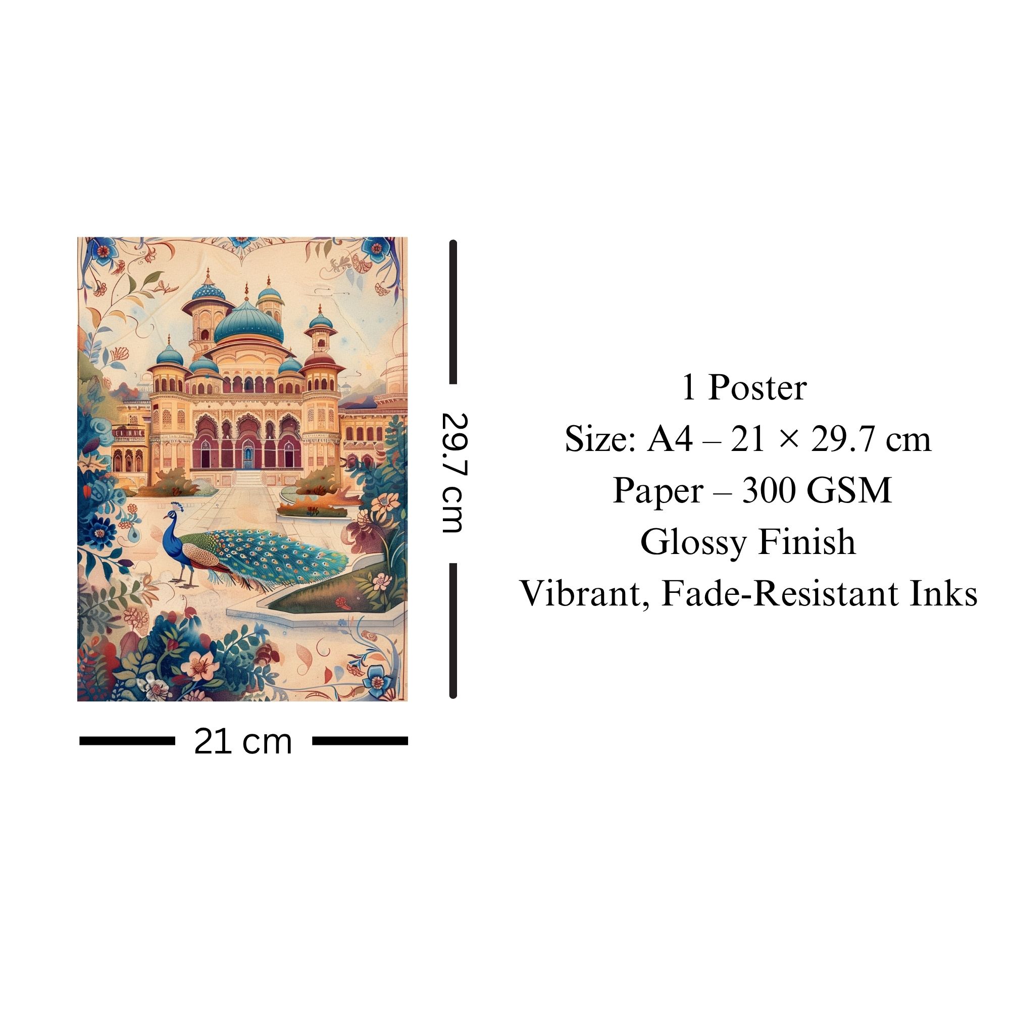 Royal Palace with Peacock Poster A4 | Indian Culture Wall Art image 3