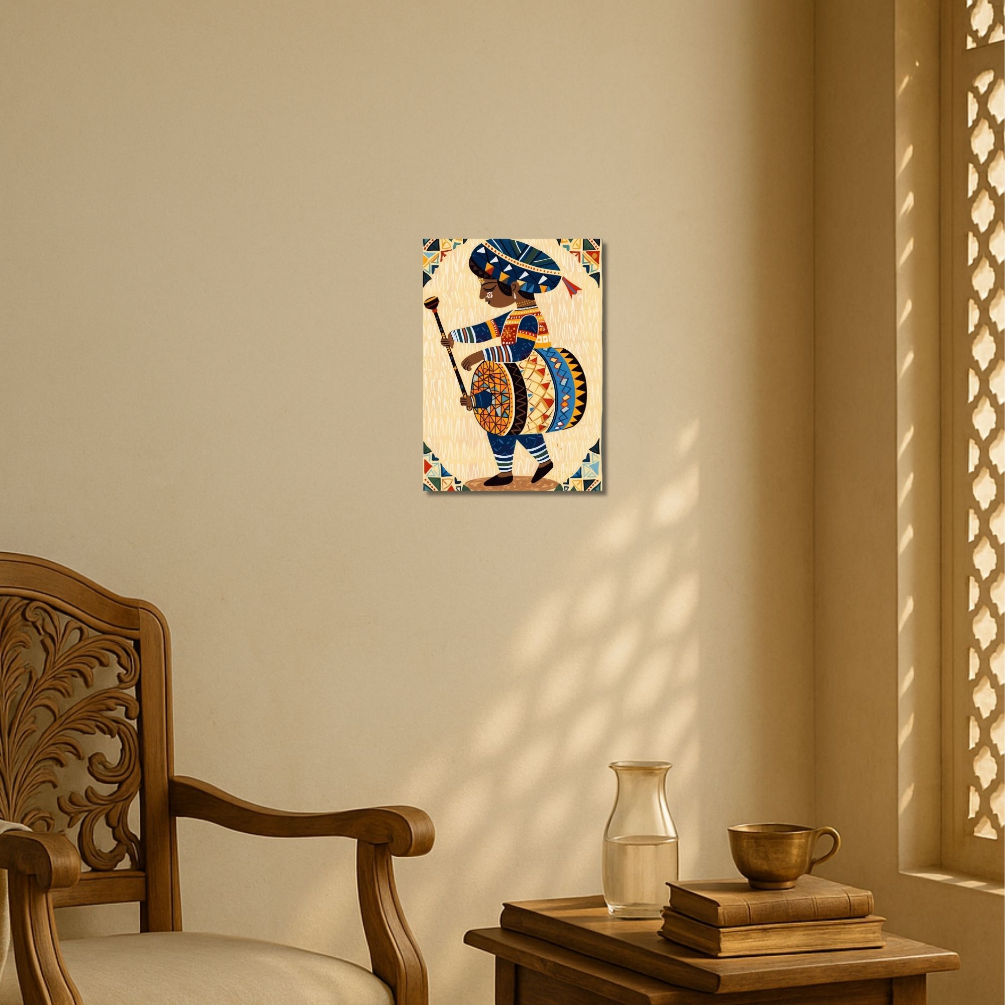 Traditional Indian Drummer Poster A4 | Folk Culture Wall Art image 2