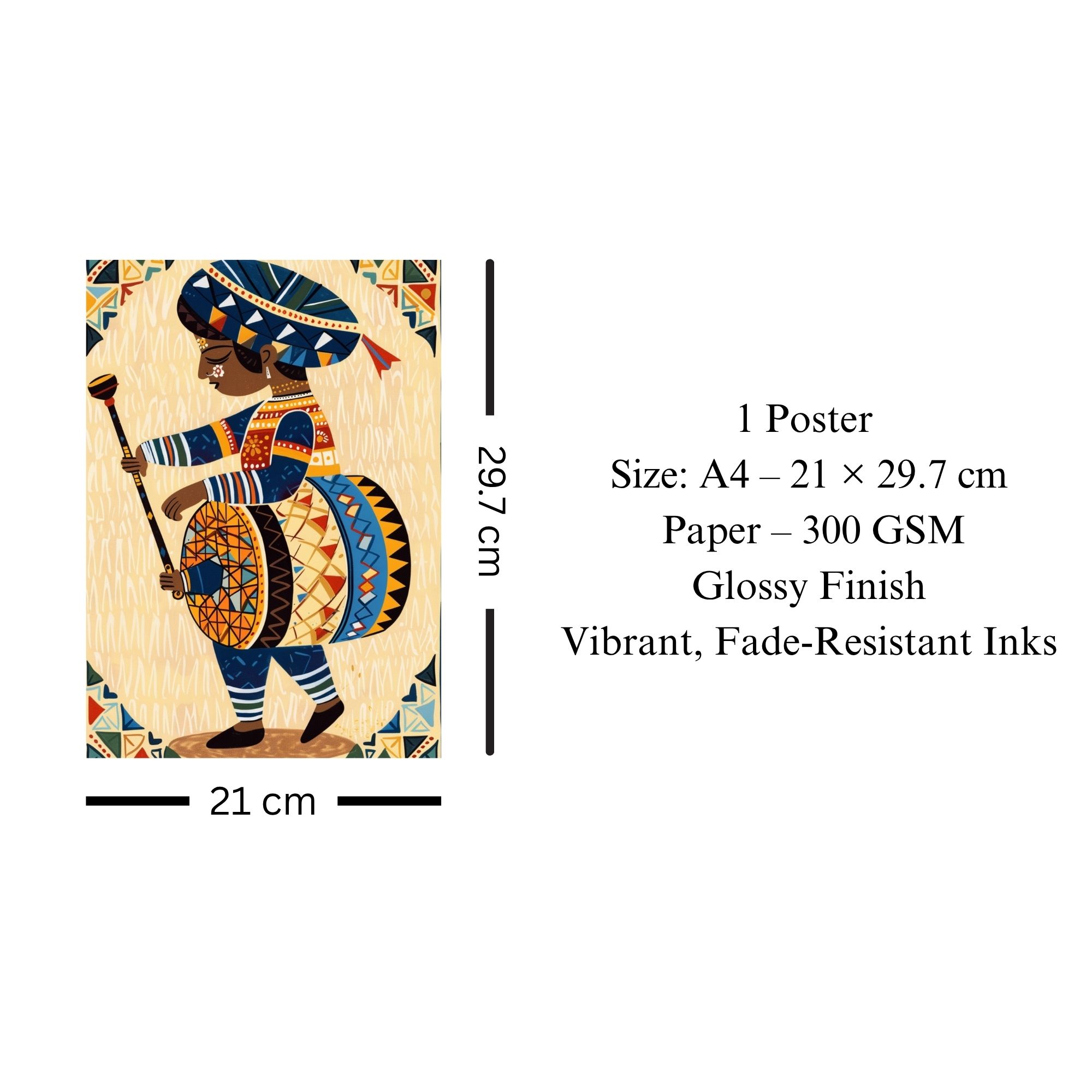 Traditional Indian Drummer Poster A4 | Folk Culture Wall Art image 3