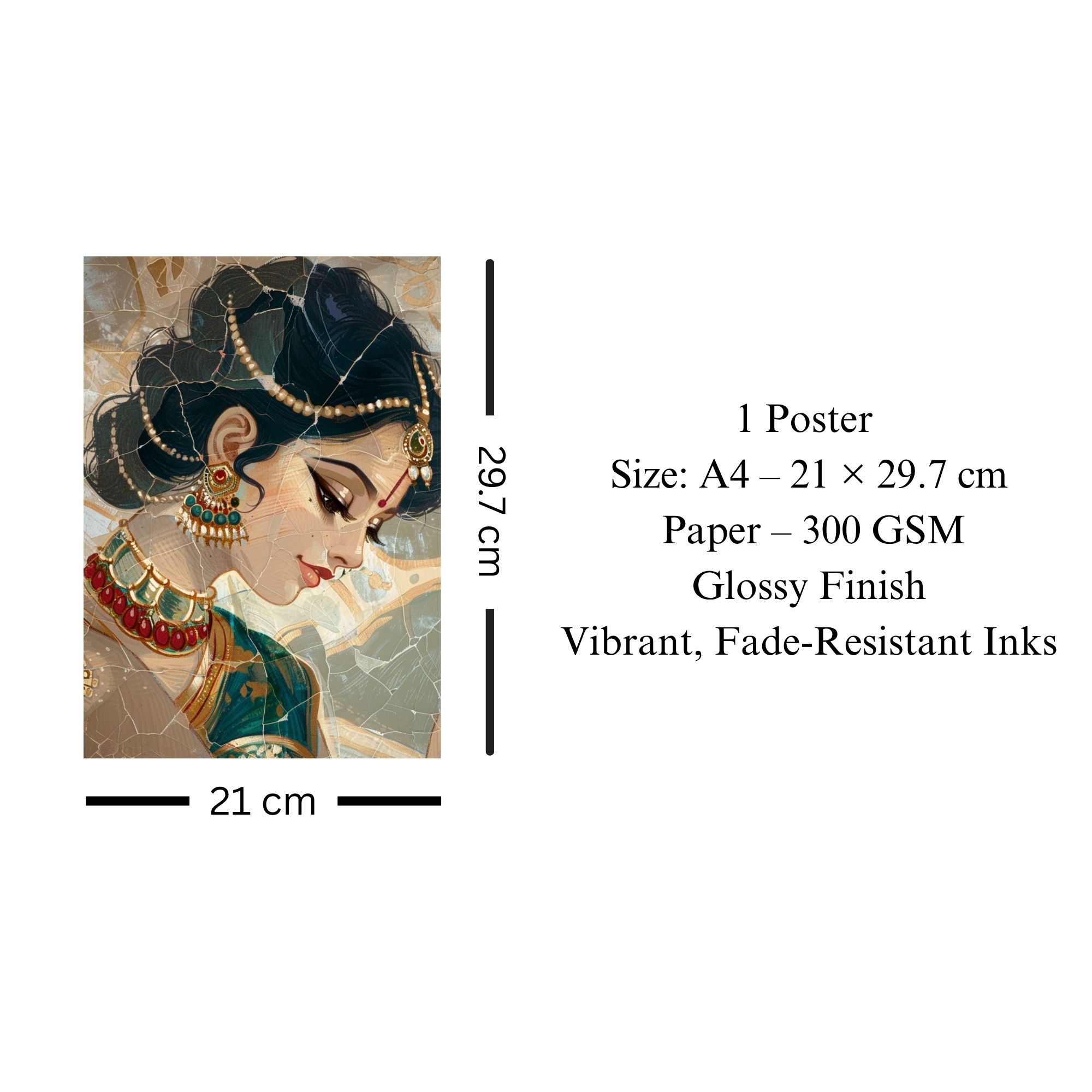 Traditional Indian Woman Portrait Poster A4 | Cultural Wall Art image 3