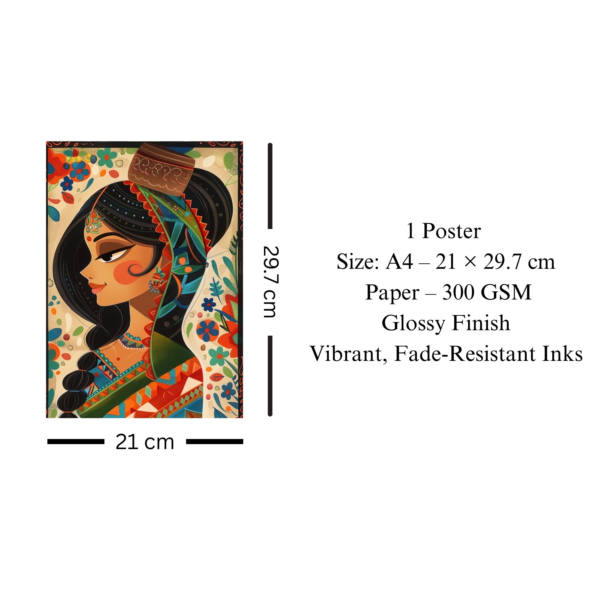 Traditional Indian Woman Portrait Poster A4 | Cultural Wall Art image 3