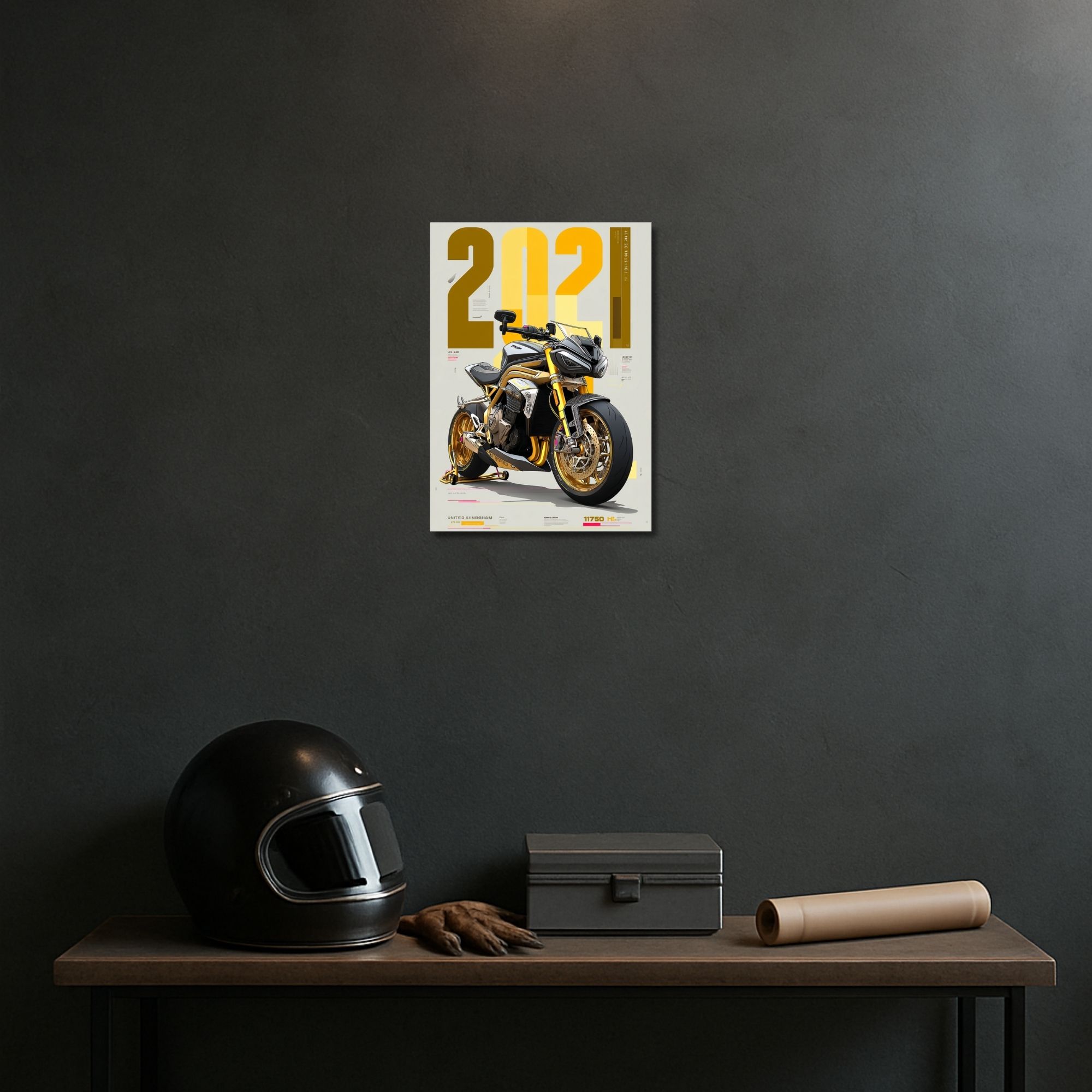 Triumph Speed Triple 2021 Futuristic Poster A4 | Golden Superbike Wall Art image 2