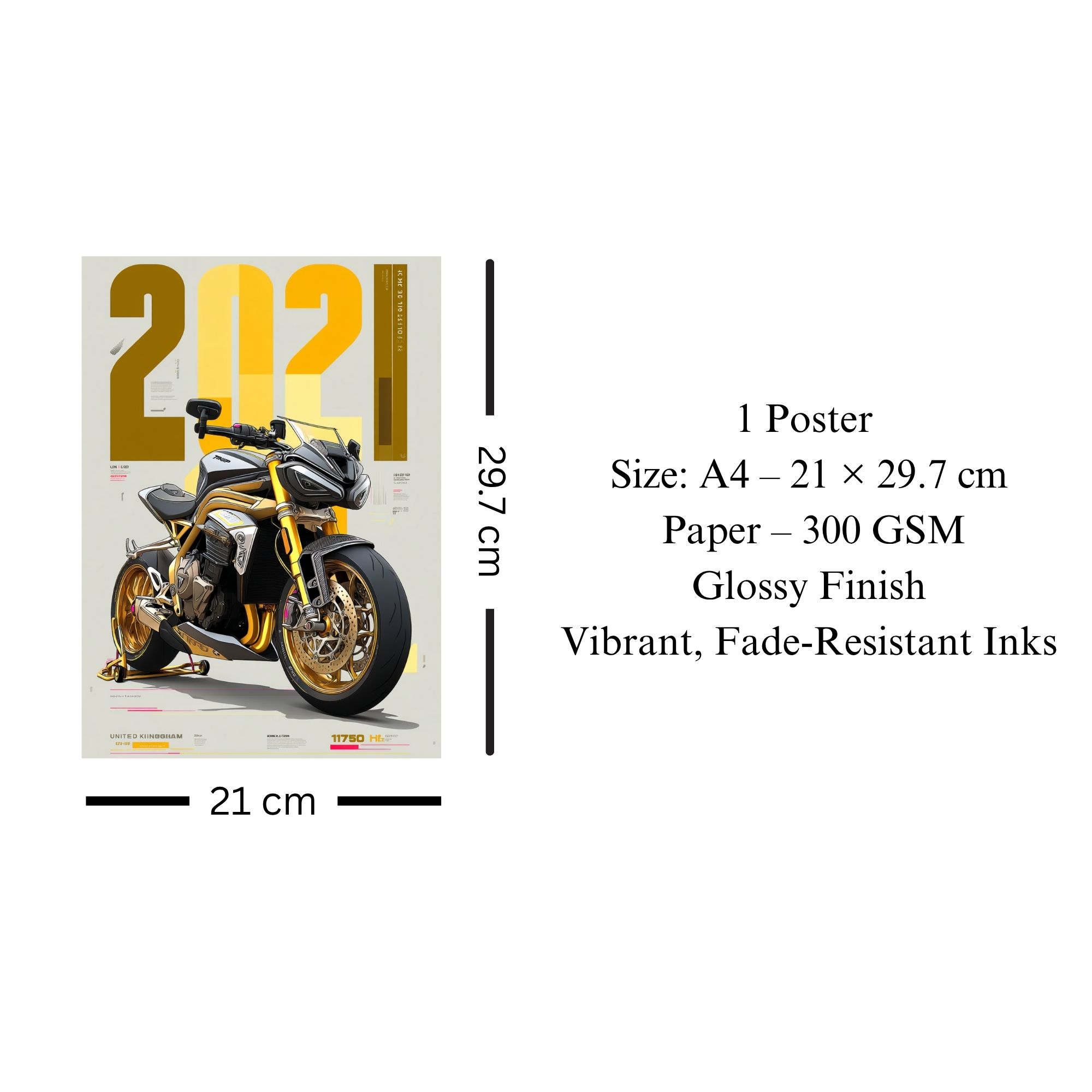 Triumph Speed Triple 2021 Futuristic Poster A4 | Golden Superbike Wall Art image 3