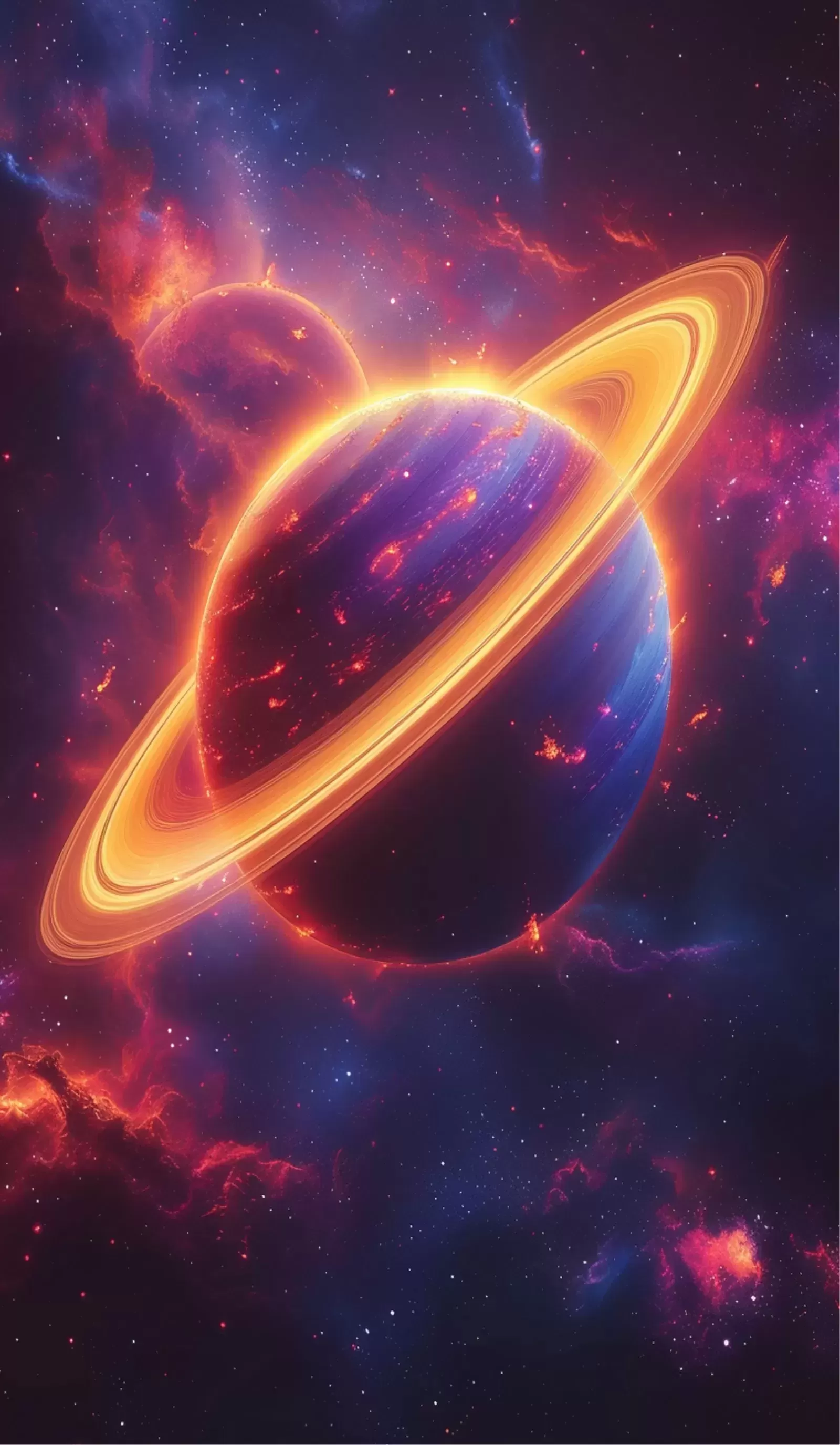 Cosmic Galaxy A4 Wall Art – Space, Astronaut & Planet Posters for Room Decor - Fiery Planet Rings – Cosmic Saturn Illusion A4 Poster