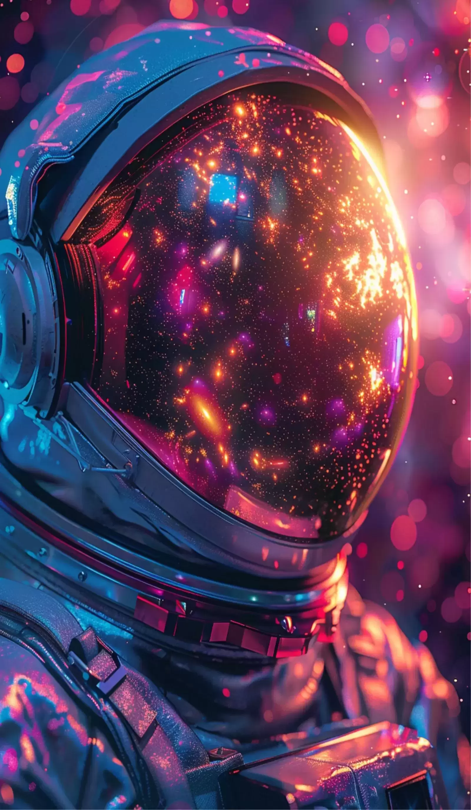 Cosmic Galaxy A4 Wall Art – Space, Astronaut & Planet Posters for Room Decor - Astronaut Helmet Galaxy Reflection – Neon Sci-Fi A4 Poster