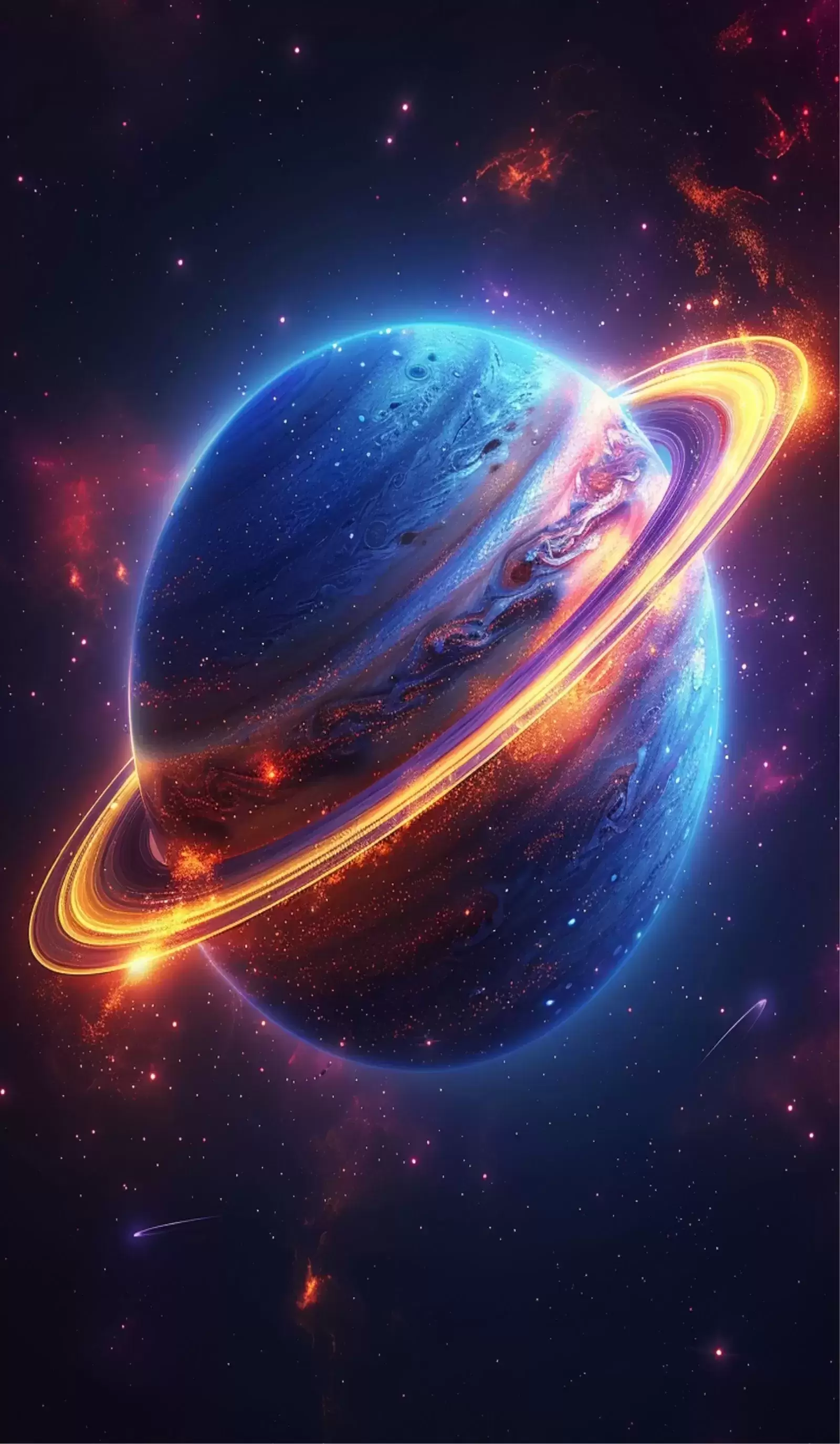 Cosmic Galaxy A4 Wall Art – Space, Astronaut & Planet Posters for Room Decor - Neon Saturn Glow – Vibrant Planet Rings A4 Poster