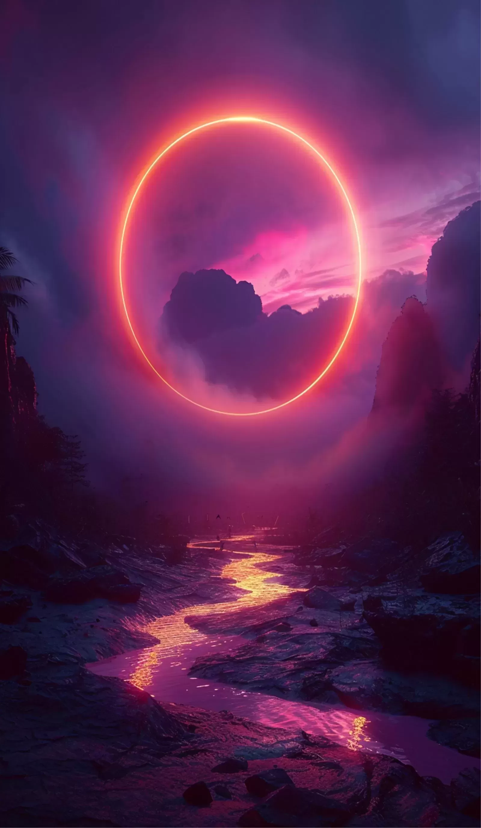 Cosmic Galaxy A4 Wall Art – Space, Astronaut & Planet Posters for Room Decor - Neon Eclipse Horizon – Sci-Fi Sunset Circle A4 Poster