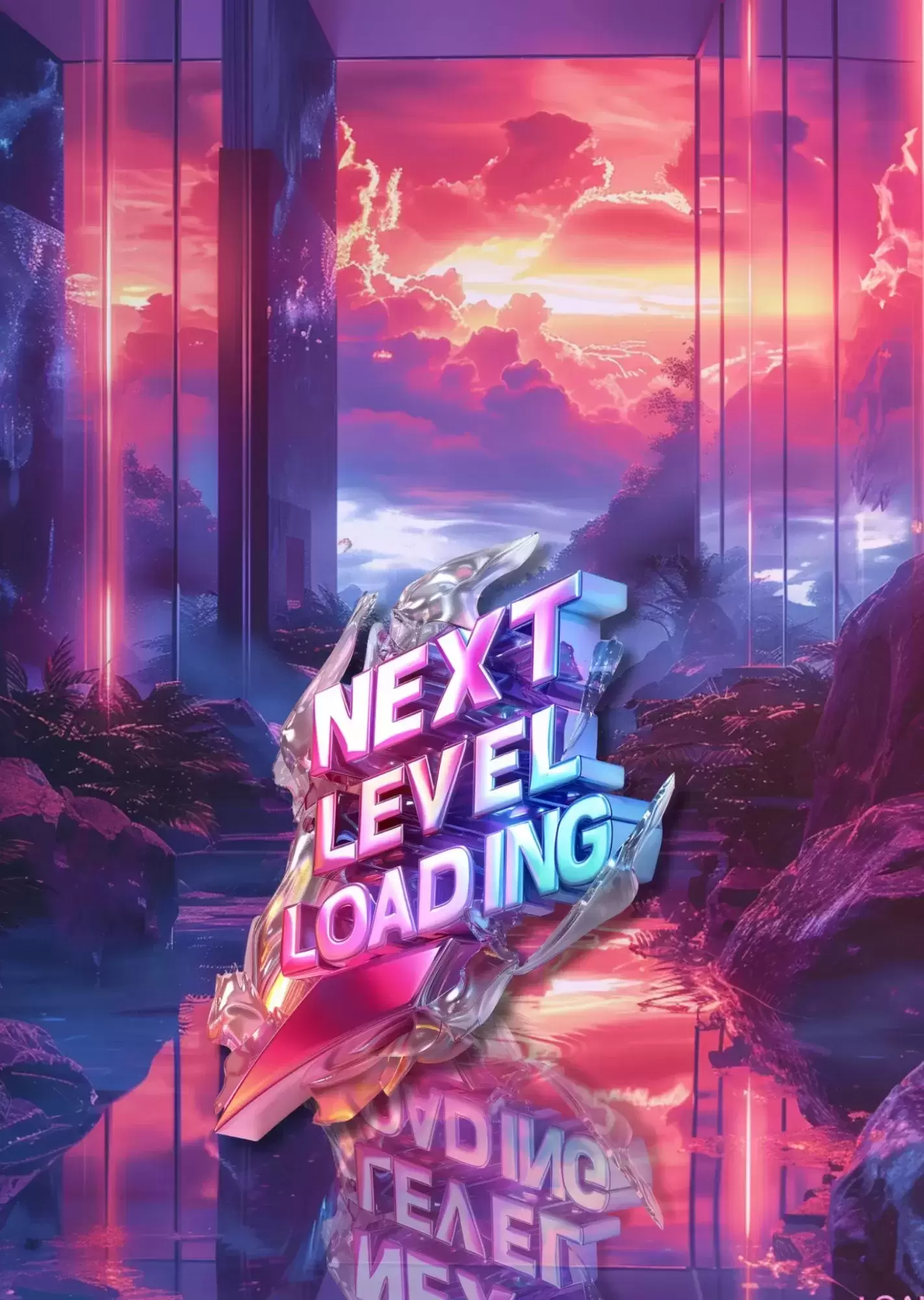 Cyber Neon Gaming Aesthetic Poster Collection | Futuristic A4 Wall Art for Gaming Rooms - Next Level Loading Poster A4 | Neon 3D Gaming Quote Artwork