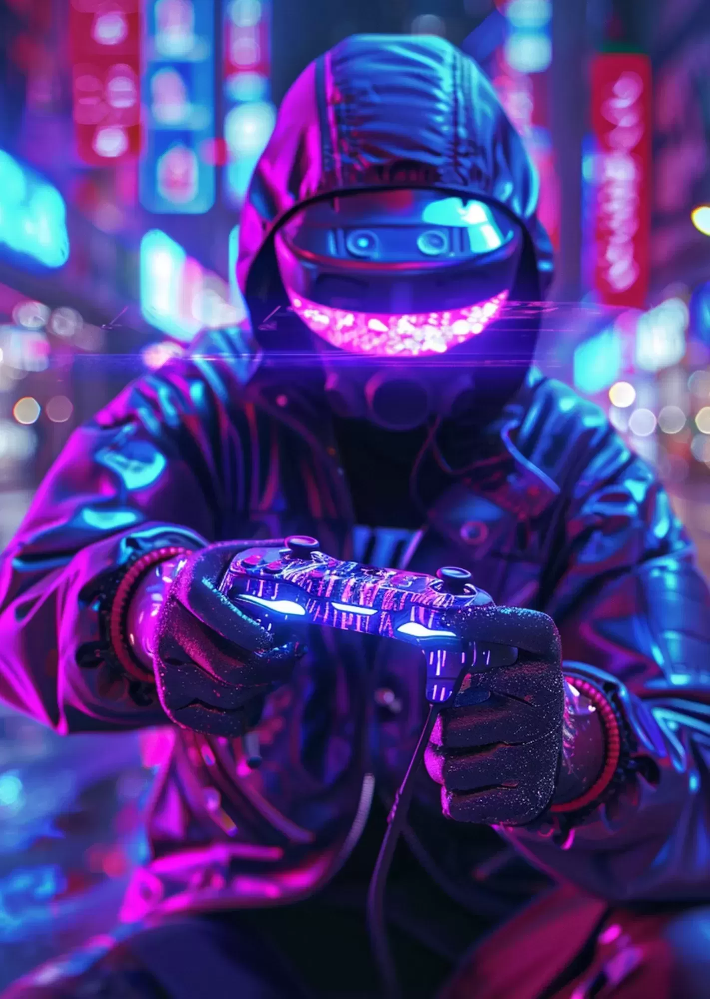 Cyber Neon Gaming Aesthetic Poster Collection | Futuristic A4 Wall Art for Gaming Rooms - Neon Gamer Hoodie Poster A4 | Futuristic Player Illustration